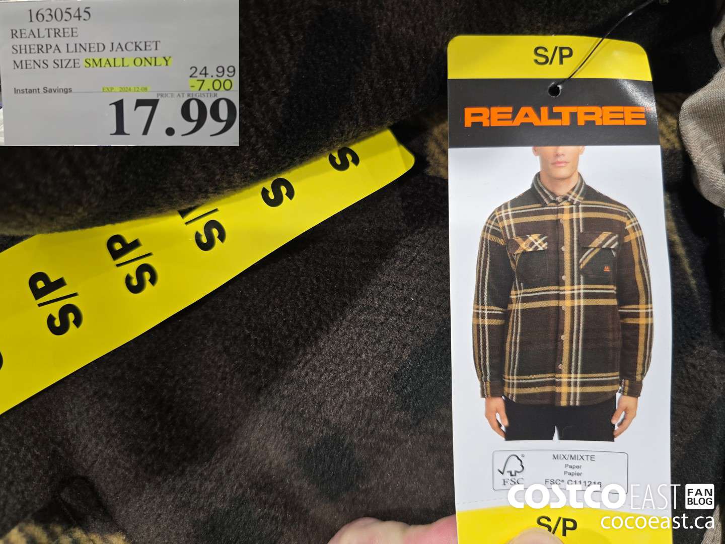 1630545 REALTREE SHERPA LINED JACKET +MENS SIZE SMALL ONLY ($7.00 INSTANT SAVINGS EXPIRES ON 2021-12-08) $17.99