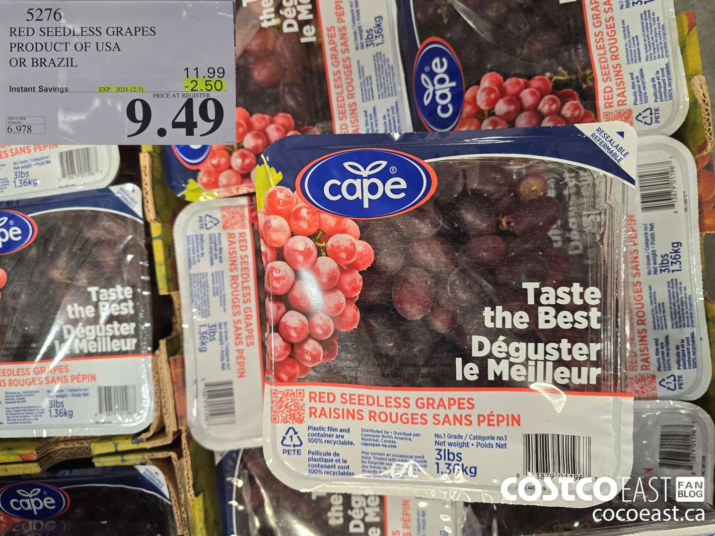 5276 RED SEEDLESS GRAPES PRODUCT OF USA OR BRAZIL ($2.50 INSTANT SAVINGS EXPIRES ON 2024-12-31) $9.49