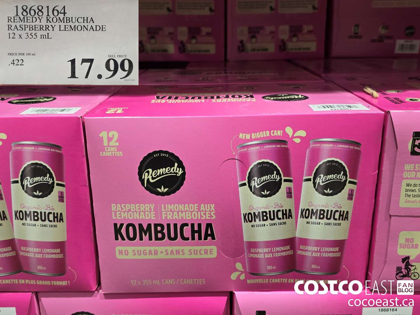 1868164 REMEDY KOMBUCHA RASPBERRY LEMONADE 12 x 355 mL $17.99