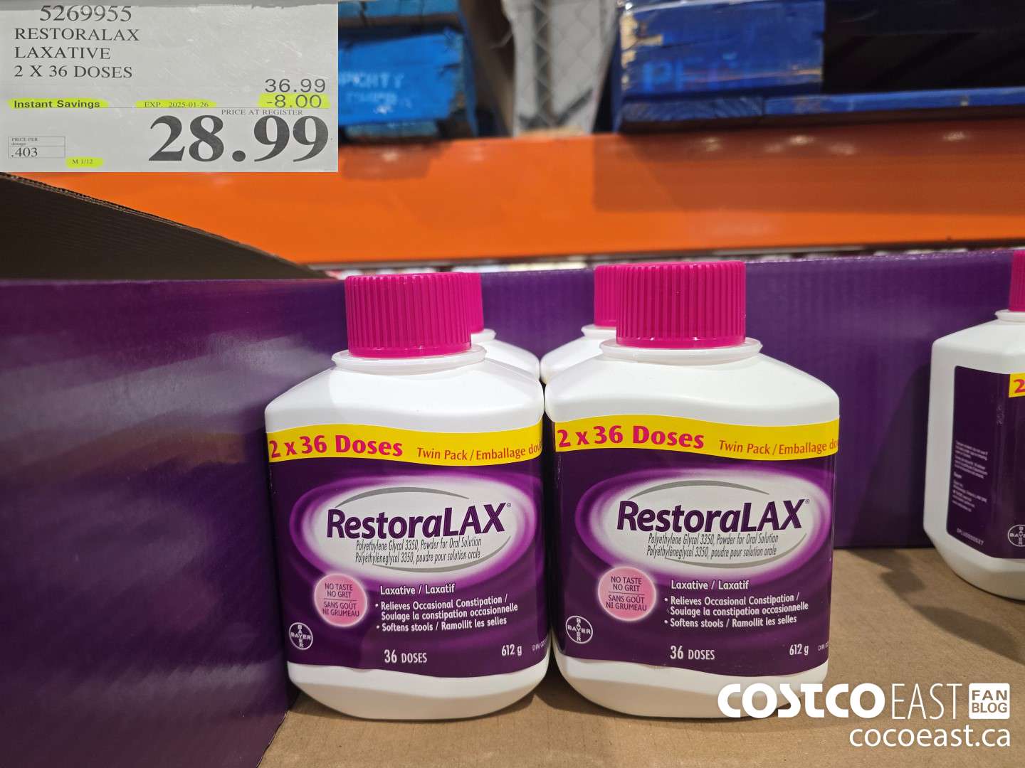 5269955 RESTORALAX LAXATIVE 2 X 36 DOSES ($8.00 INSTANT SAVINGS EXPIRES ON 2024-01-26) $28.99