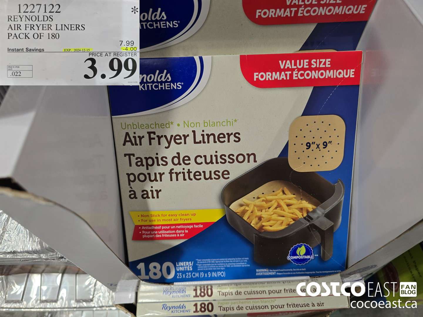 1227122 REYNOLDS AIR FRYER LINERS PACK OF 180 ($4.00 INSTANT SAVINGS EXPIRES ON 2024-12-15) $3.99