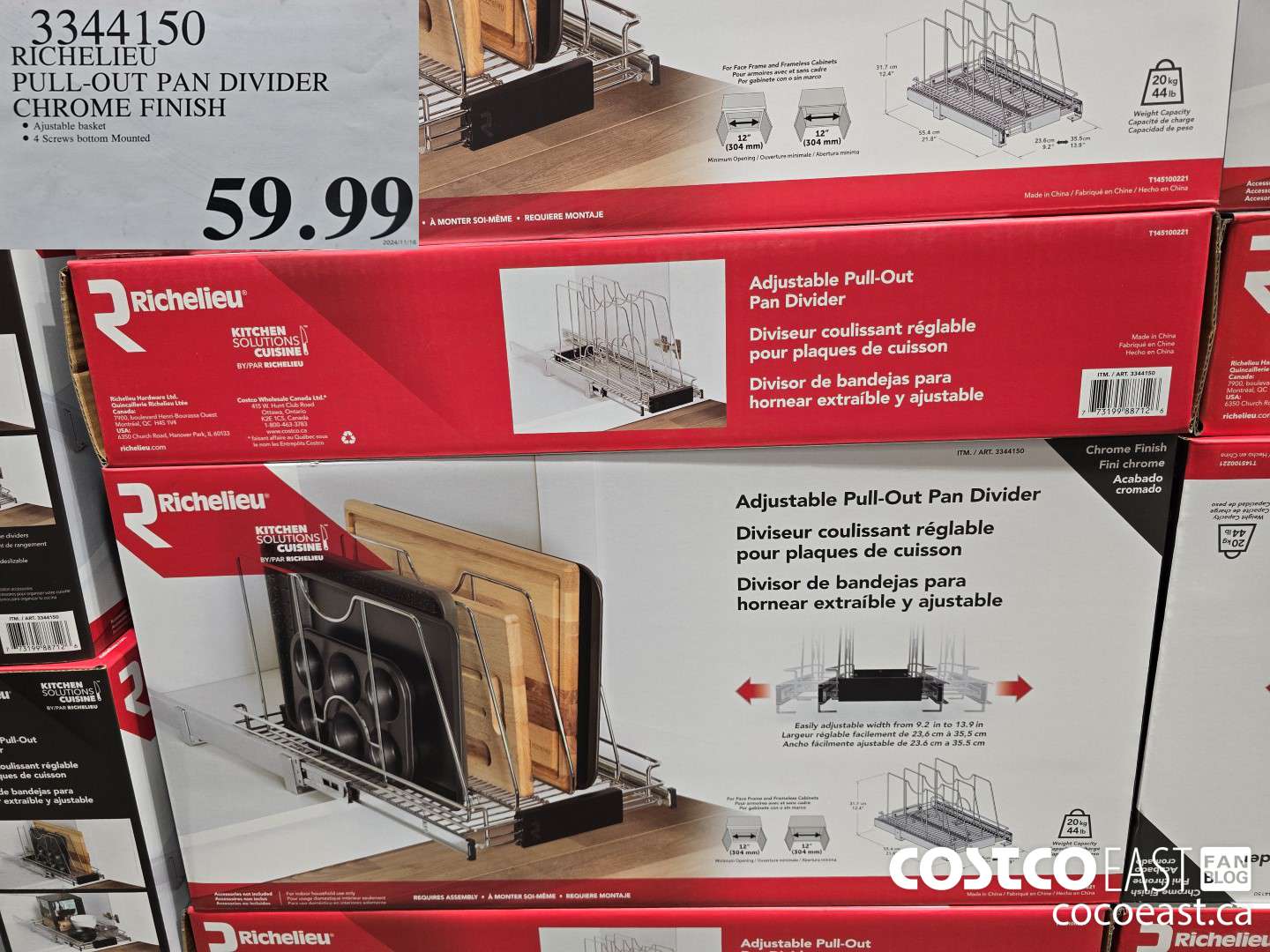 3344150 RICHELIEU PULL-OUT PAN DIVIDER CHROME FINISH $59.99