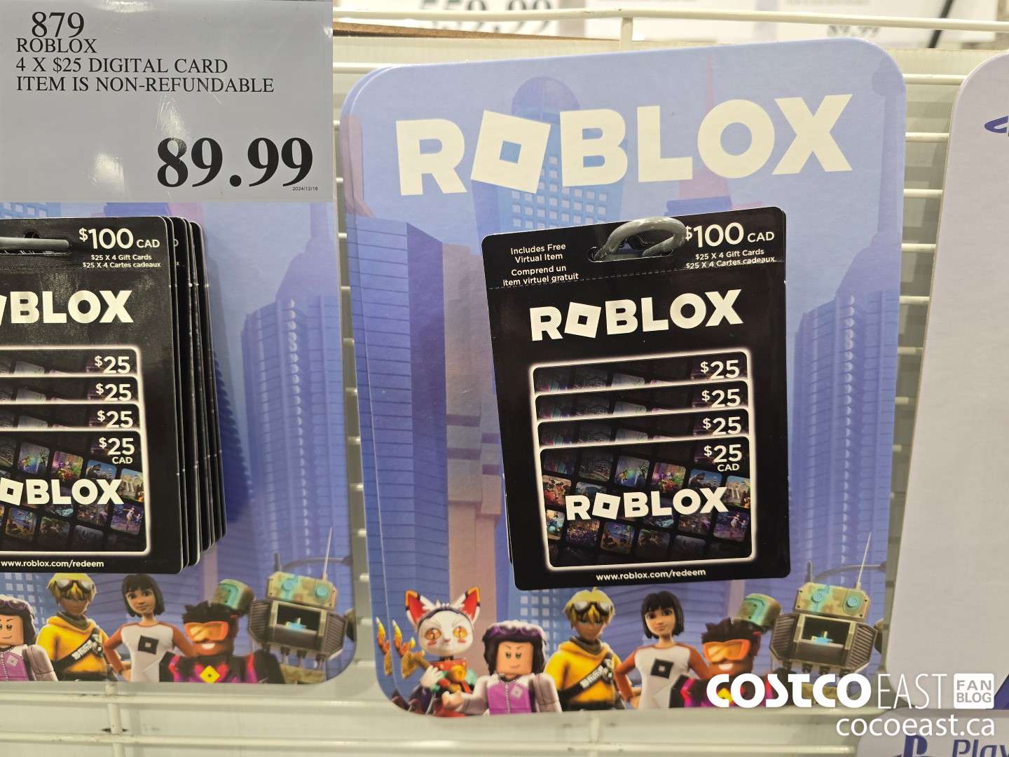 879 ROBLOX 4 X $25 DIGITAL CARD THIS ITEM IS NON-REFUNDABLE $89.99