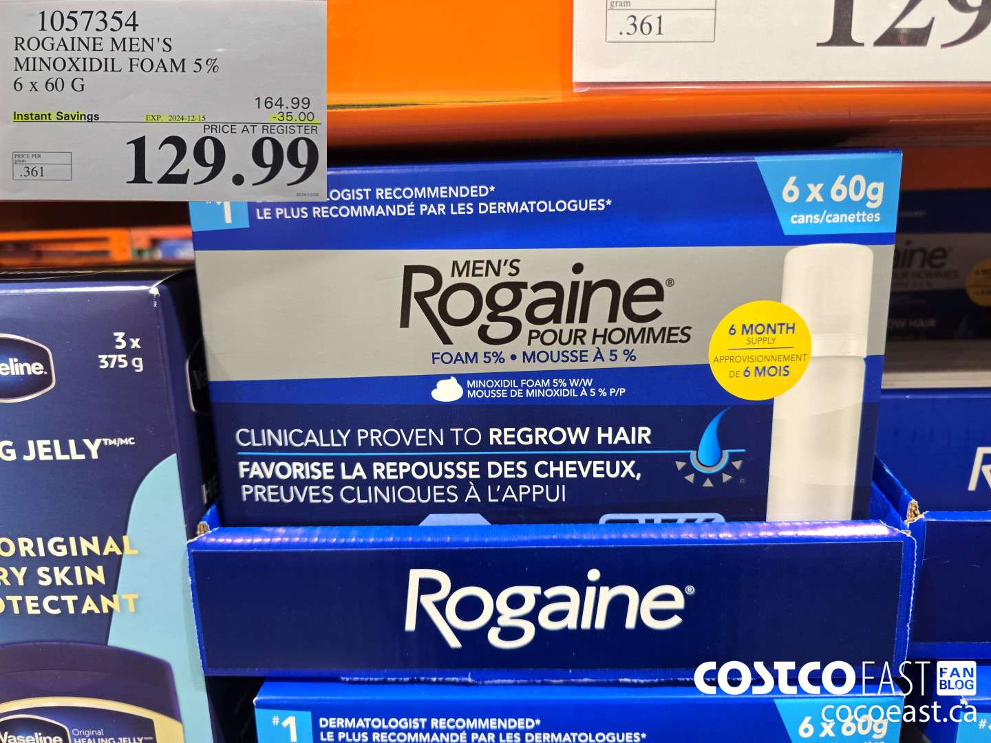 1057354 ROGAINE MEN'S MINOXIDIL FOAM 5% 6 x 60G ($35.00 INSTANT SAVINGS EXPIRES ON 2024-12-15) $129.99