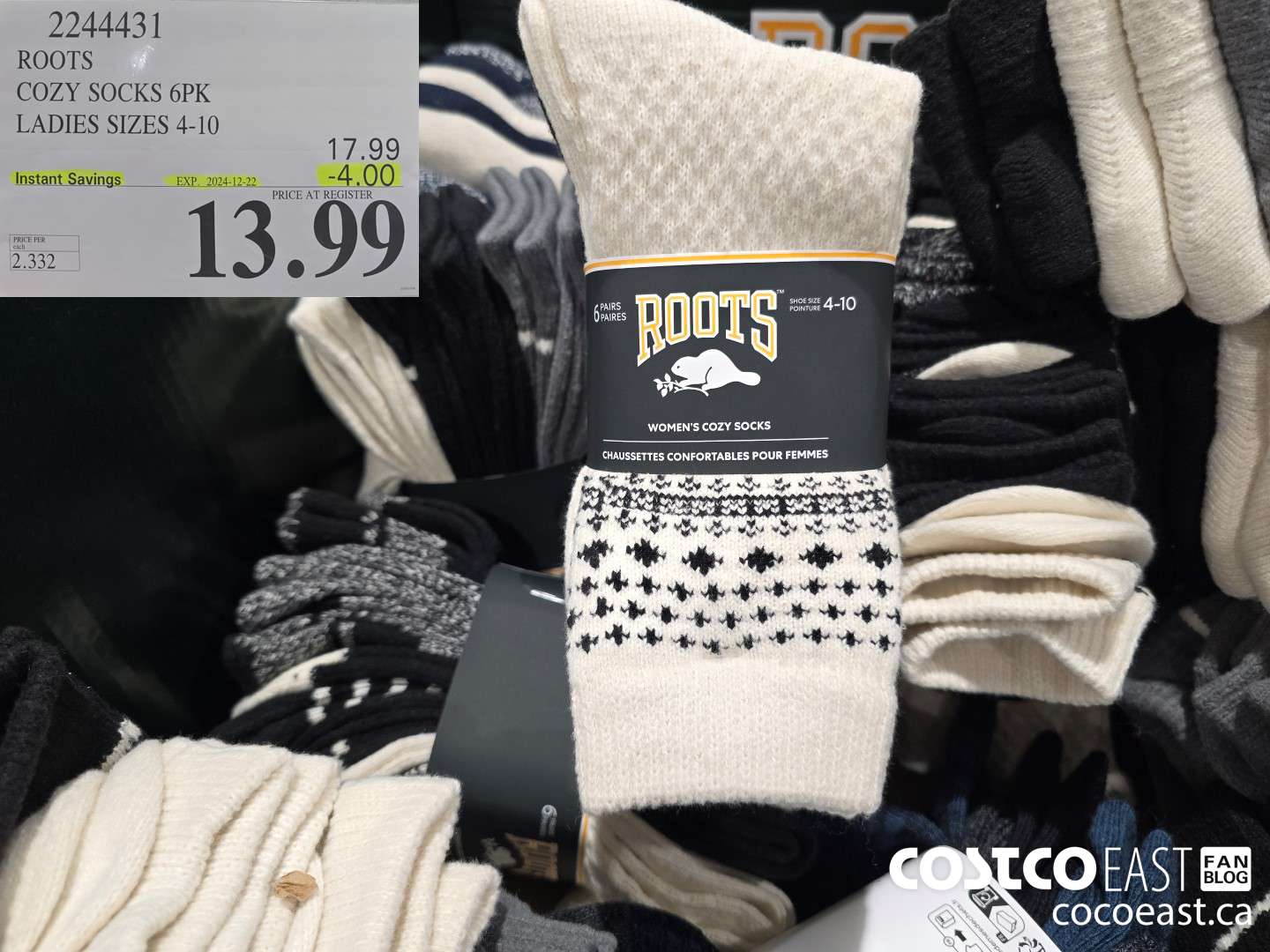 2244431 ROOTS COZY SOCKS 6PK LADIES SIZES 4-10 ($4.00 INSTANT SAVINGS EXPIRES ON 2024-12-22) $13.99