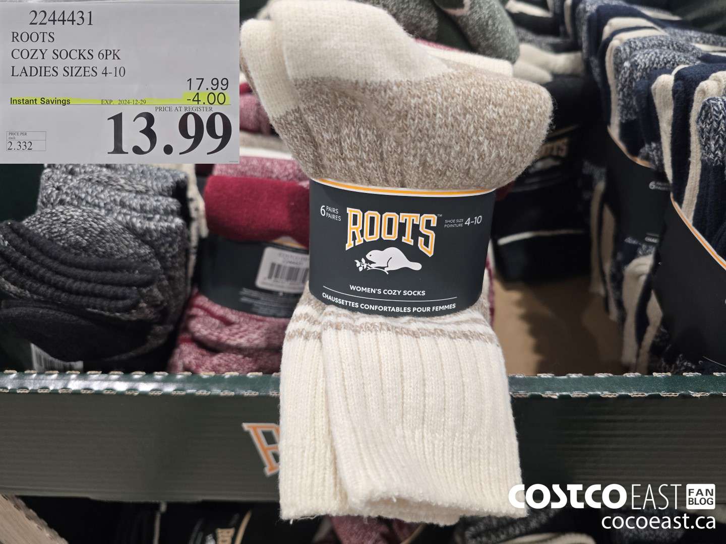 2244431 ROOTS COZY SOCKS 6PK LADIES SIZES 4-10 ($4.00 INSTANT SAVINGS EXPIRES ON 2024-12-29) $13.99