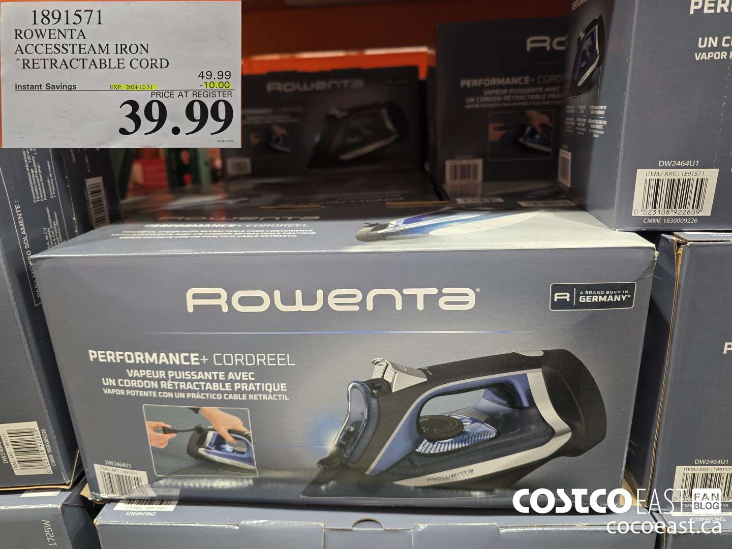 1891571 ROWENTA ACCESSTEAM IRON RETRACTABLE CORD ($10.00 INSTANT SAVINGS EXPIRES ON 2024-12-31) $39.99