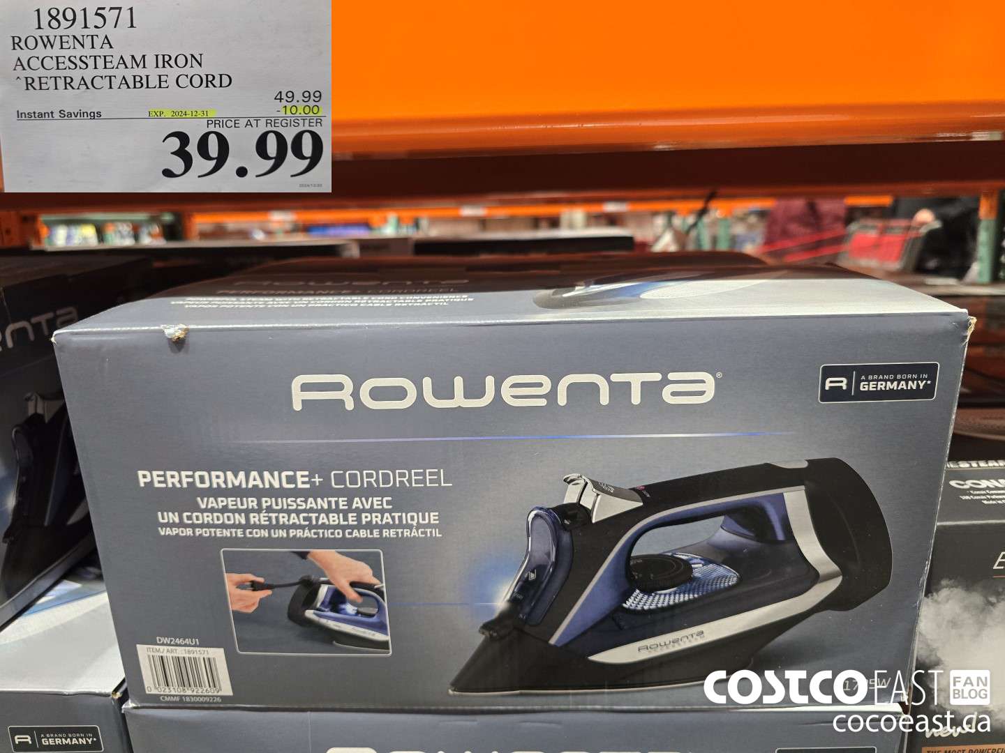 1891571 ROWENTA ACCESSTEAM IRON RETRACTABLE CORD ($10.00 INSTANT SAVINGS EXPIRES ON 2024-12-31) $39.99