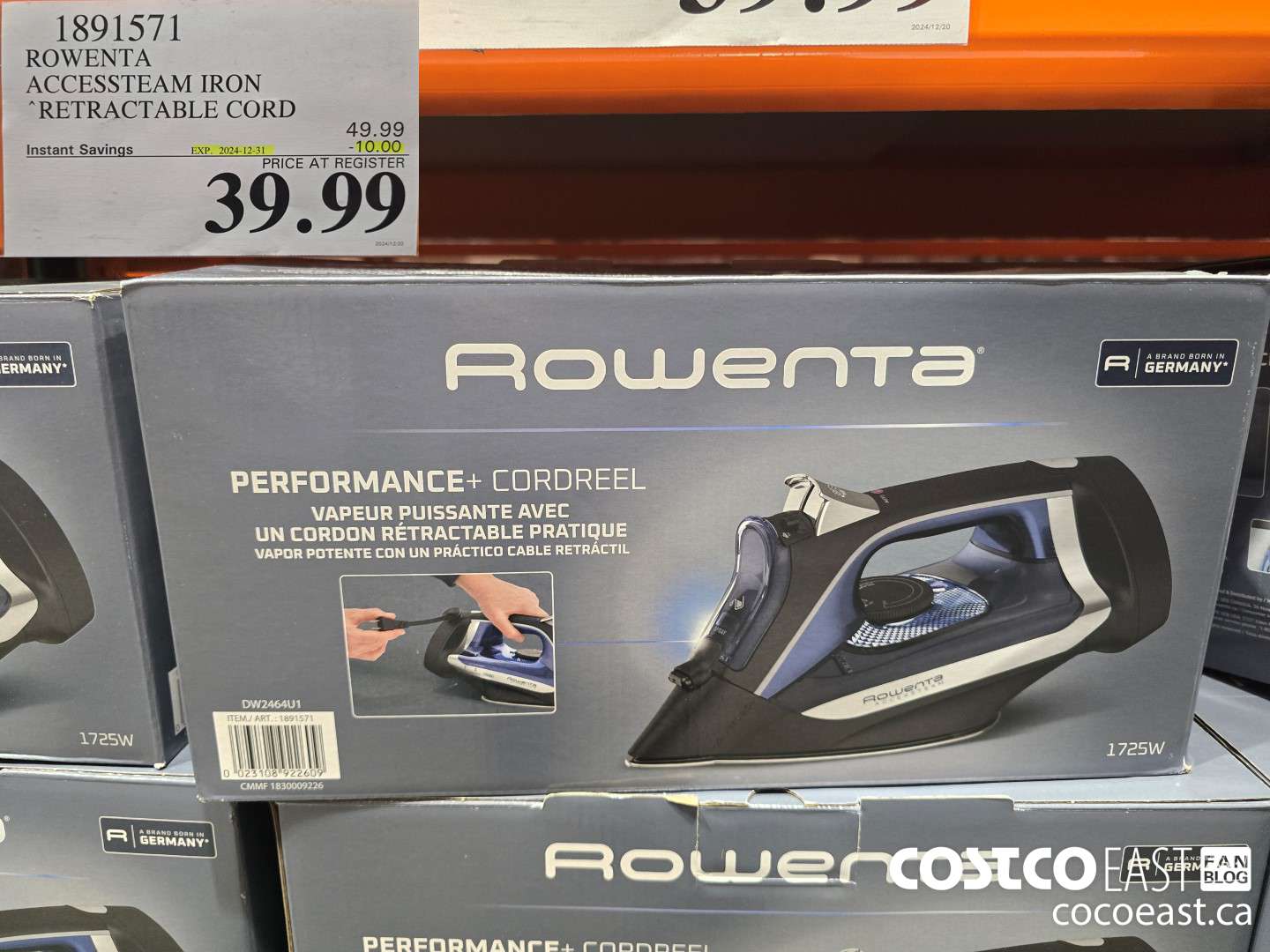1891571 ROWENTA ACCESSTEAM IRON RETRACTABLE CORD ($10.00 INSTANT SAVINGS EXPIRES ON 2024-12-31) $39.99