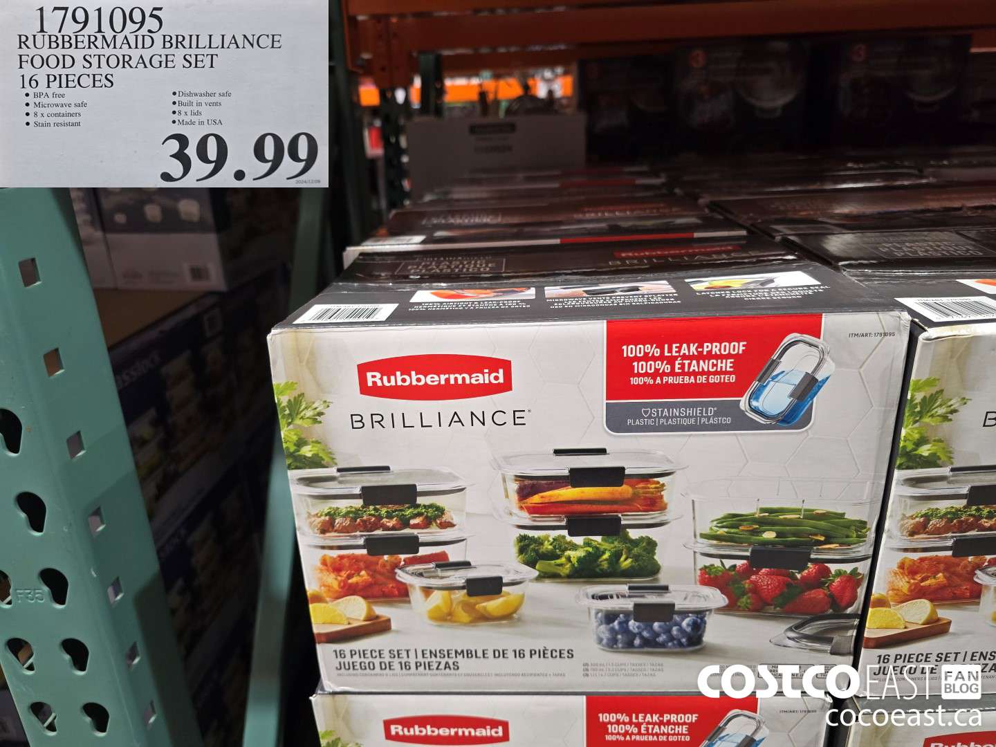 1791095 RUBBERMAID BRILLIANCE FOOD STORAGE SET 16 PIECES $39.99