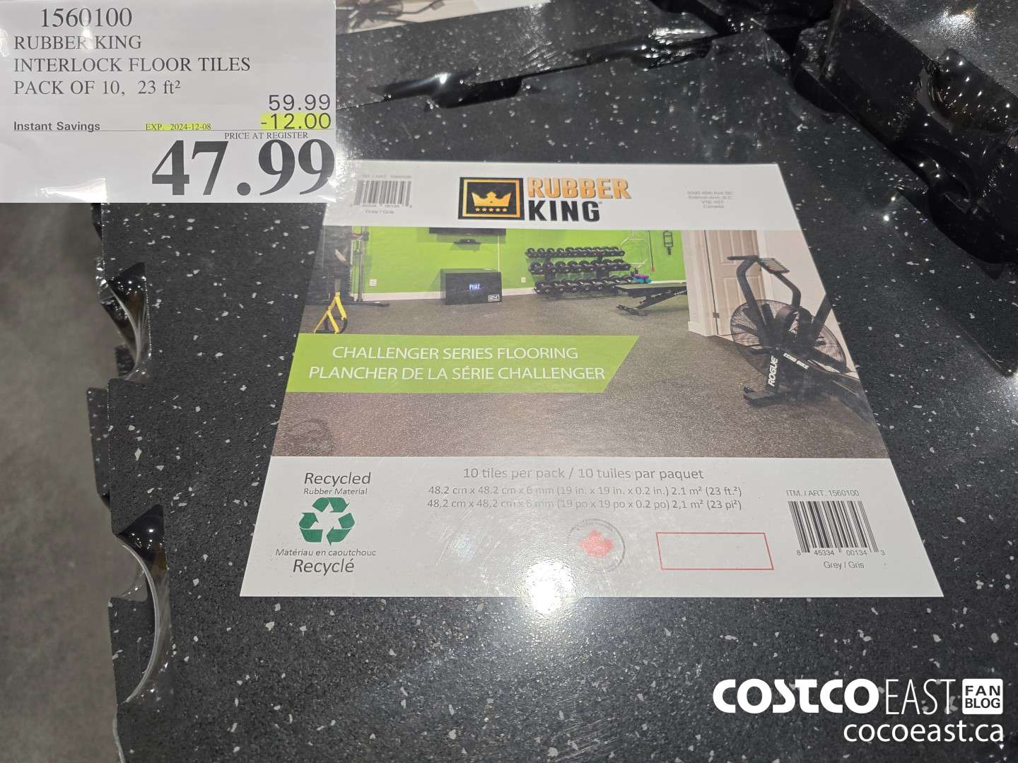 1560100 RUBBER KING INTERLOCK FLOOR TILES PACK OF 10, 23 ft2 ($12.00 INSTANT SAVINGS EXPIRES ON 2024-12-08) $47.99