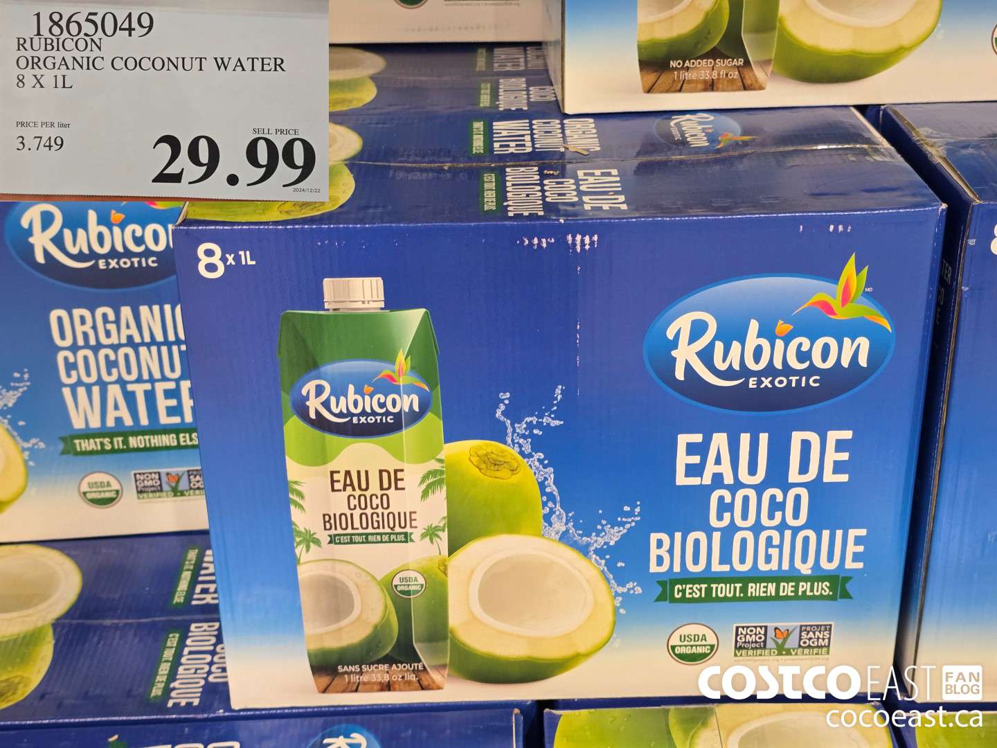 1865049 RUBICON ORGANIC COCONUT WATER 8 X 1L $29.99