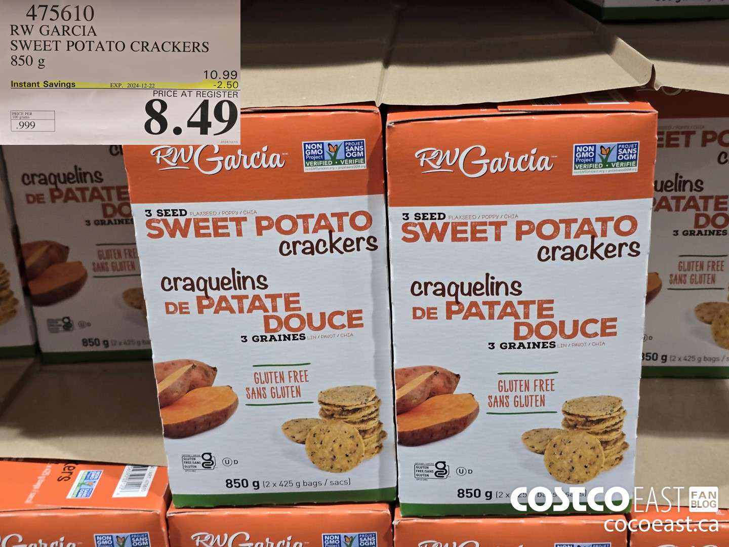 475610 RW GARCIA SWEET POTATO CRACKERS 850 G ($2.50 INSTANT SAVINGS EXPIRES ON 2024-12-22) $8.49