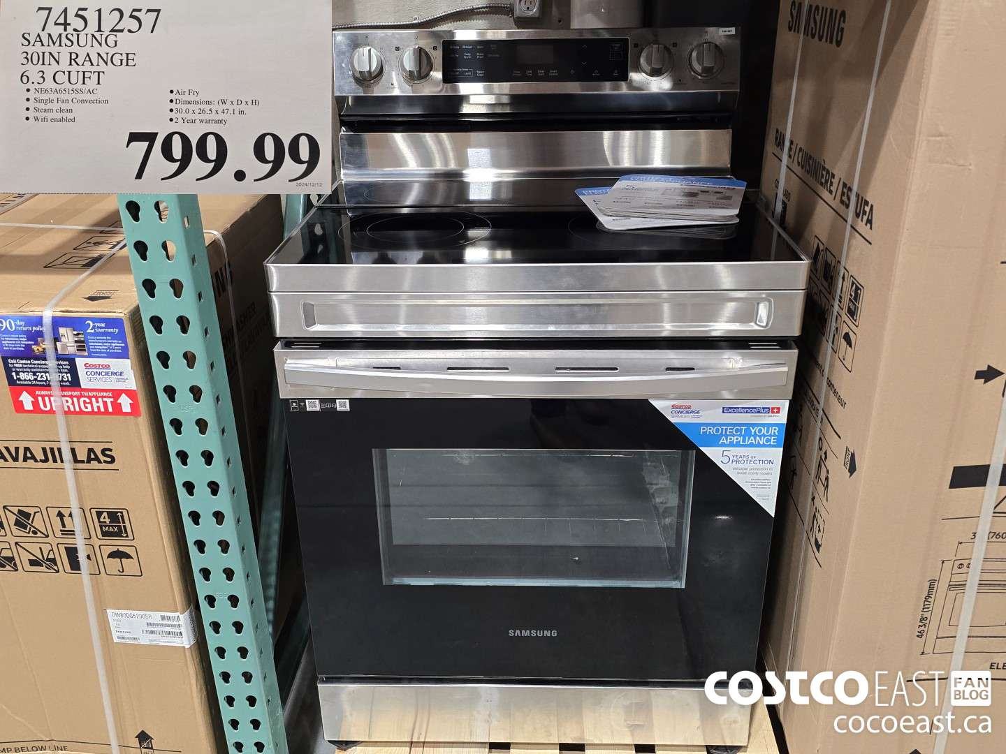 7451257 SAMSUNG 30IN RANGE 6.3 CUFT. $799.99