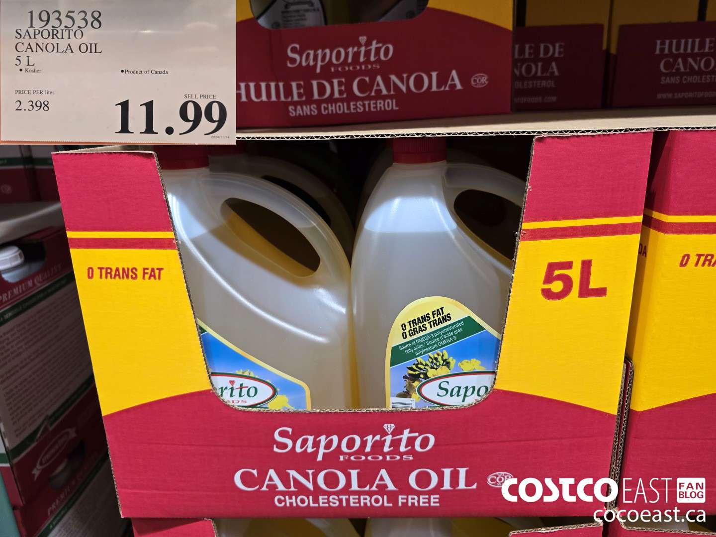 193538 SAPORITO CANOLA OIL 5L $11.99