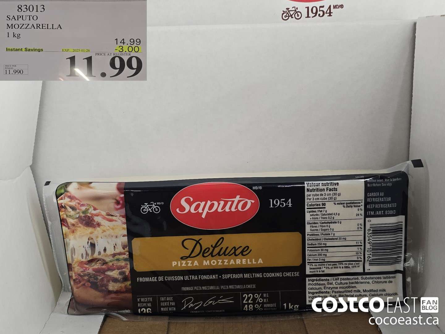 83013 SAPUTO MOZZARELLA 1 KG ($3.00 INSTANT SAVINGS EXPIRES ON 2024-01-26) $11.99