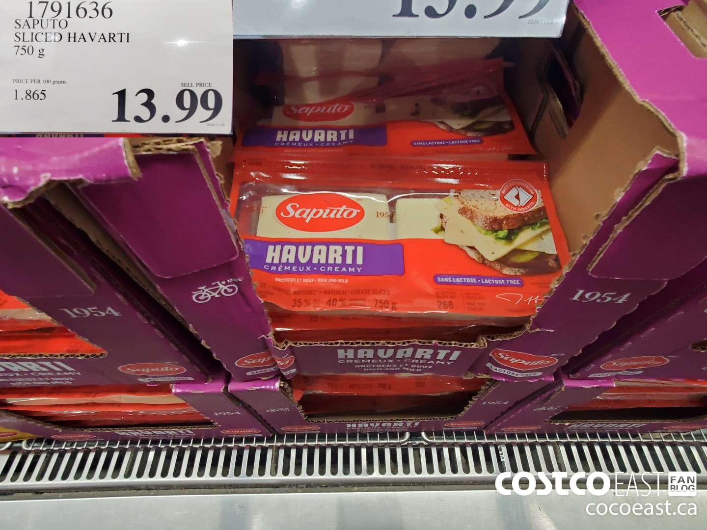 1791636 SAPUTO SLICED HAVARTI 750 G $13.99