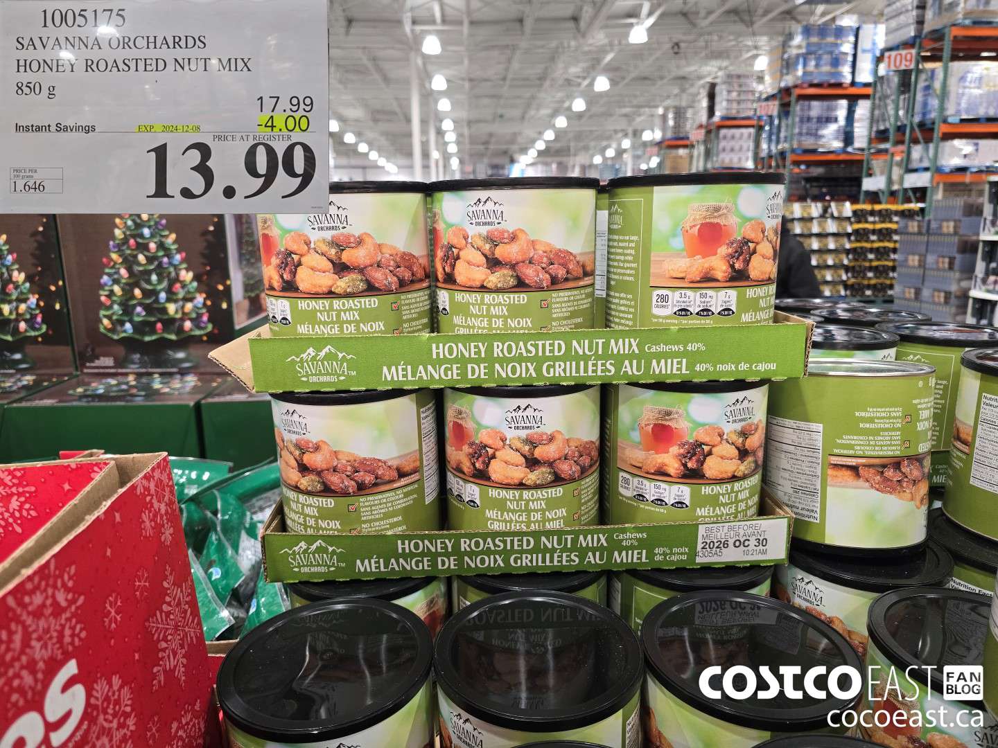 1005175 SAVANNA ORCHARDS HONEY ROASTED NUT MIX 850 G ($4.00 INSTANT SAVINGS EXPIRES ON 2024-12-08) $13.99