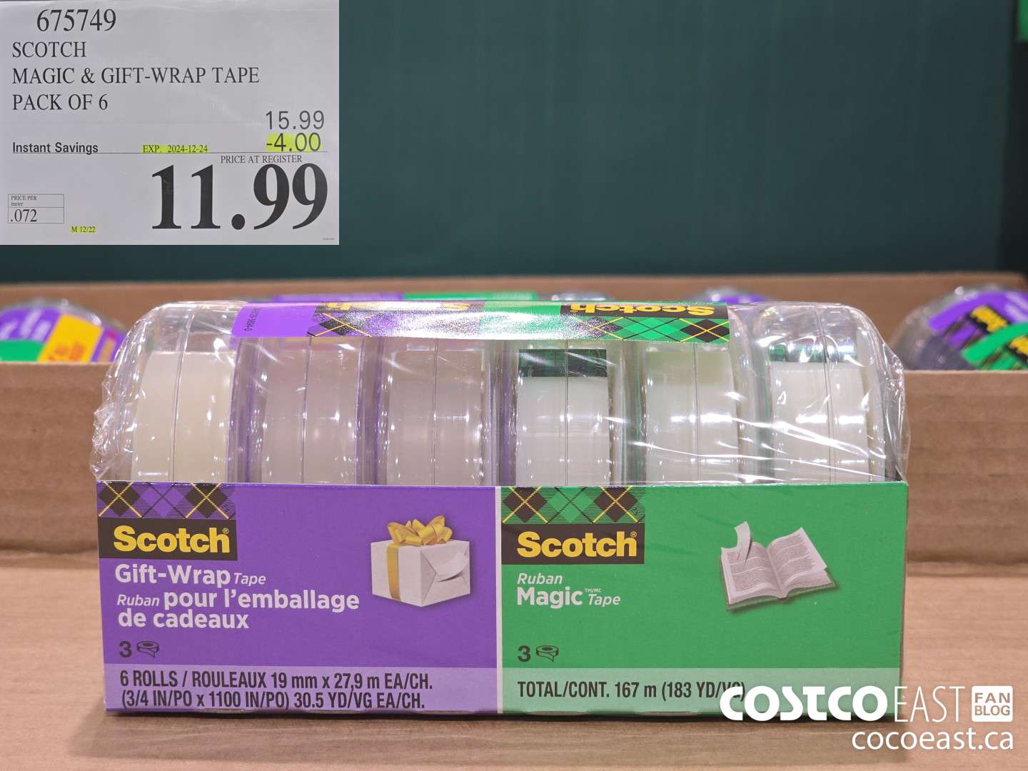 675749 SCOTCH MAGIC & GIFT-WRAP TAPE PACK OF 6 ($4.00 INSTANT SAVINGS EXPIRES ON 2024-12-24) $11.99