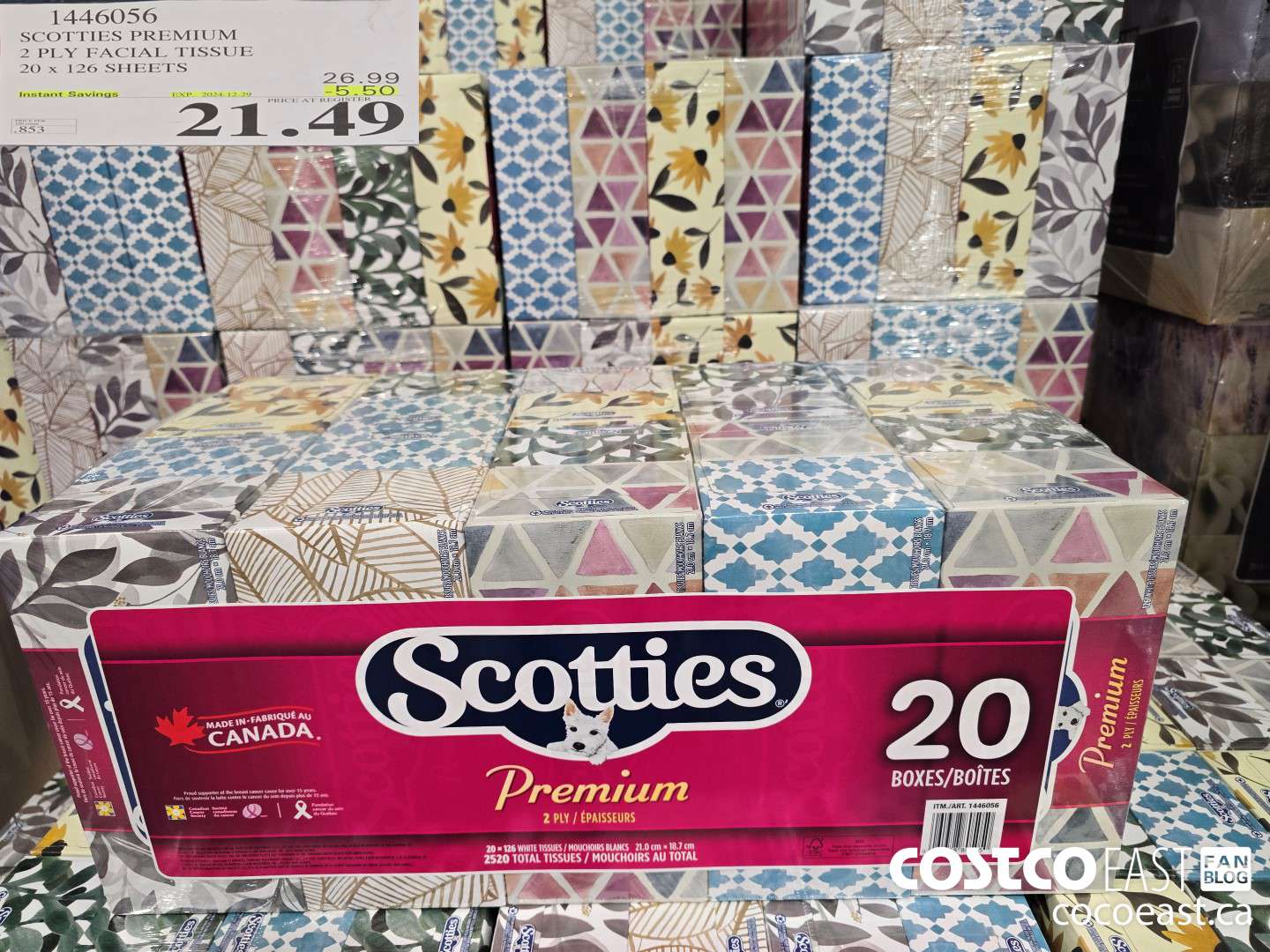1446056 SCOTTIE PREMIUM 2 PLY FACIAL TISSUES 20 x 126 sheets ($5.50 INSTANT SAVINGS EXPIRES ON 2024-12-29) $21.49