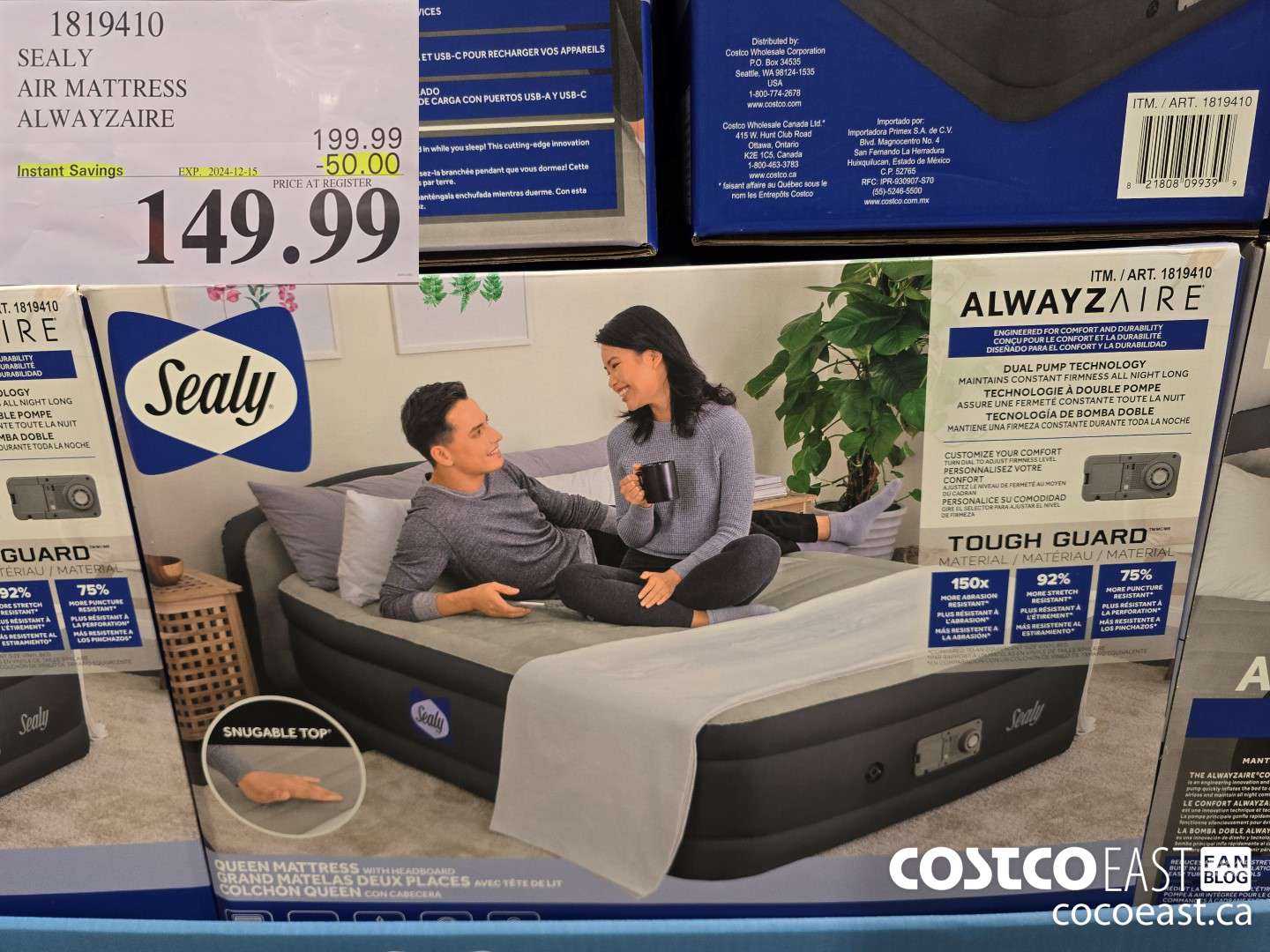 1819410 SEALY AIR MATTRESS ALWAYZAIRE ($50.00 INSTANT SAVINGS EXPIRES ON 2024-12-15) $149.99
