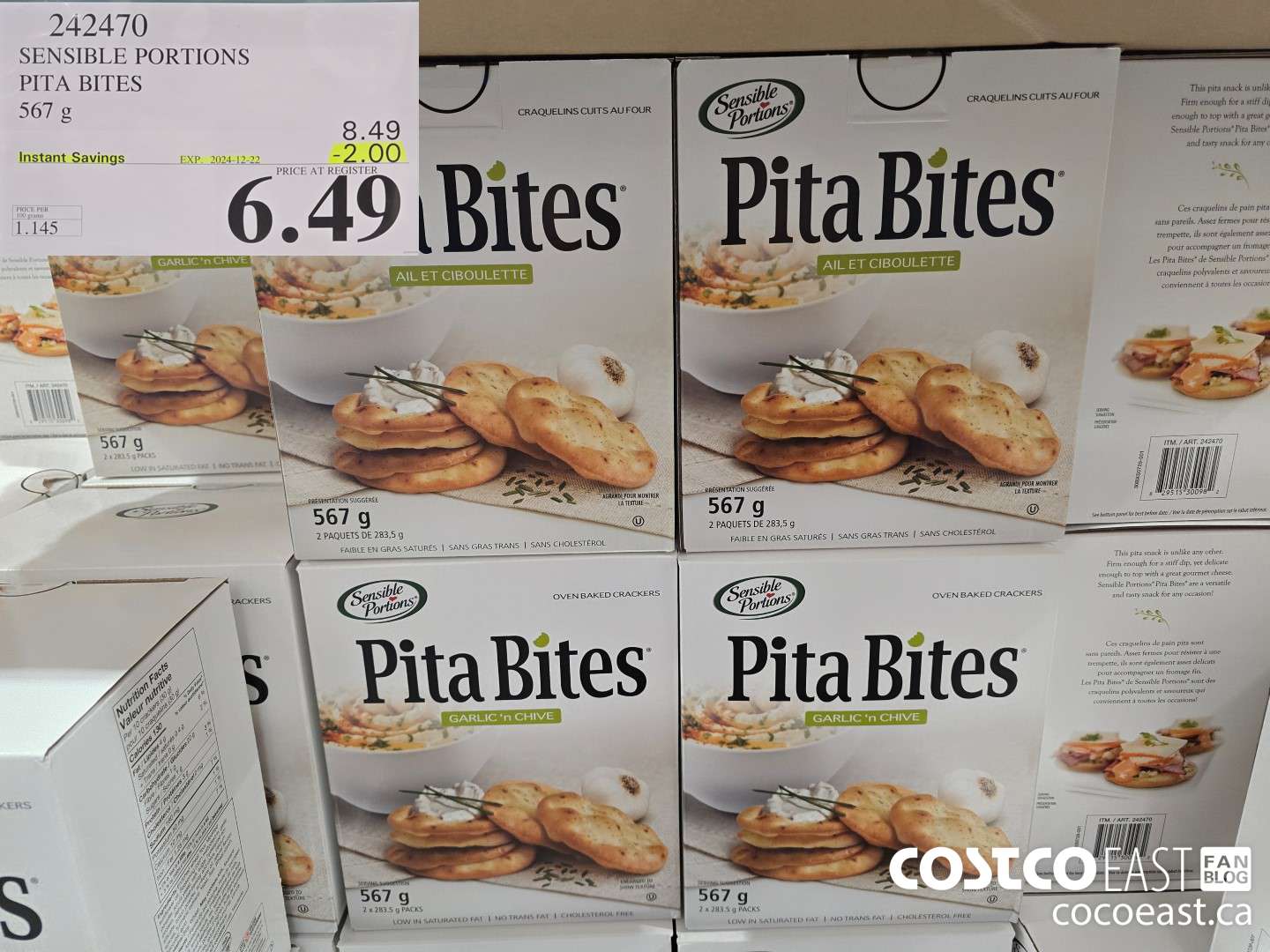 242470 SENSIBLE PORTIONS PITA BITES 567 g ($2.00 INSTANT SAVINGS EXPIRES ON 2024-12-22) $6.49