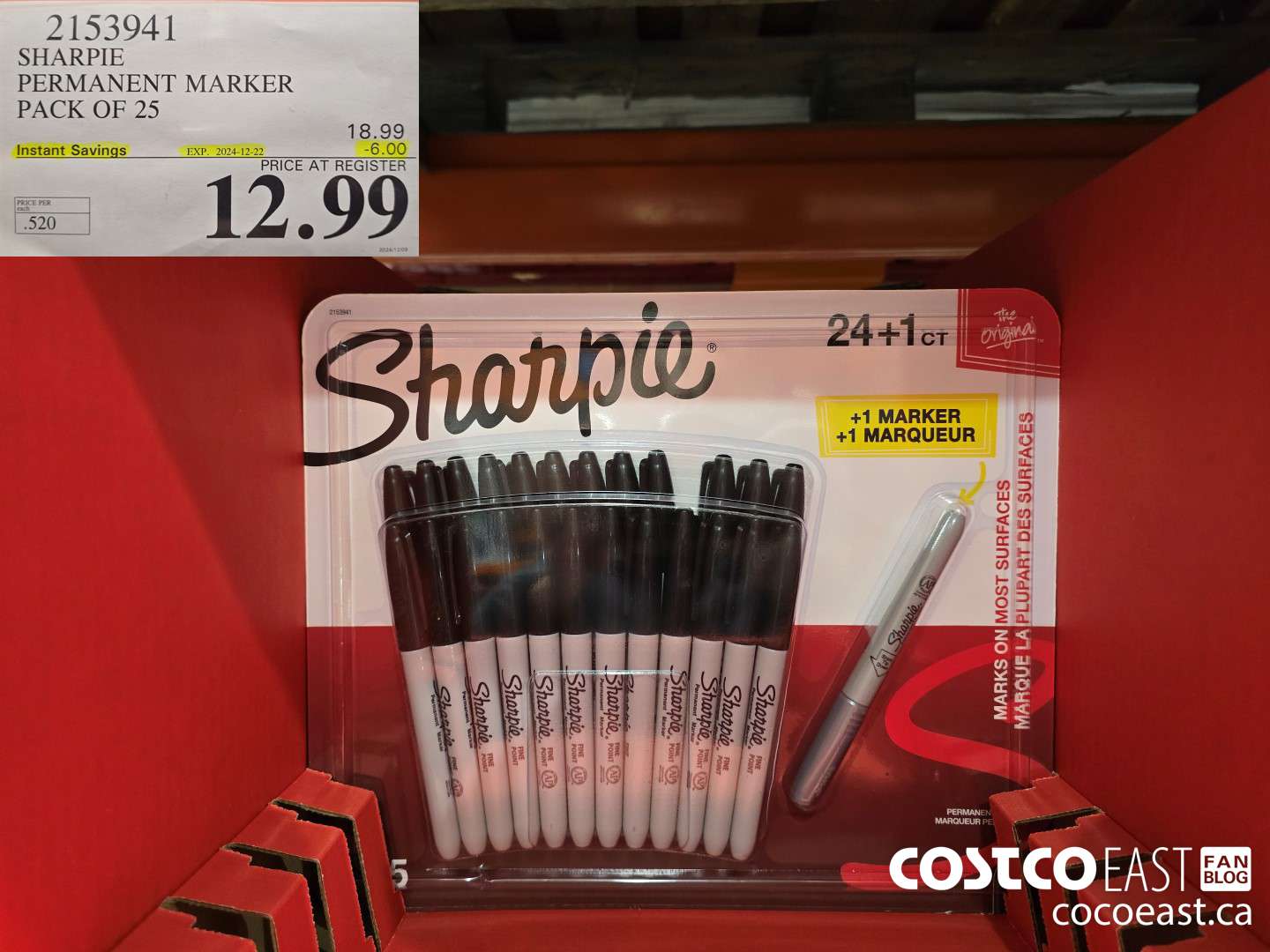 2153941 SHARPIE PERMANENT MARKER PACK OF 25 ($6.00 INSTANT SAVINGS EXPIRES ON 2024-12-22) $12.99