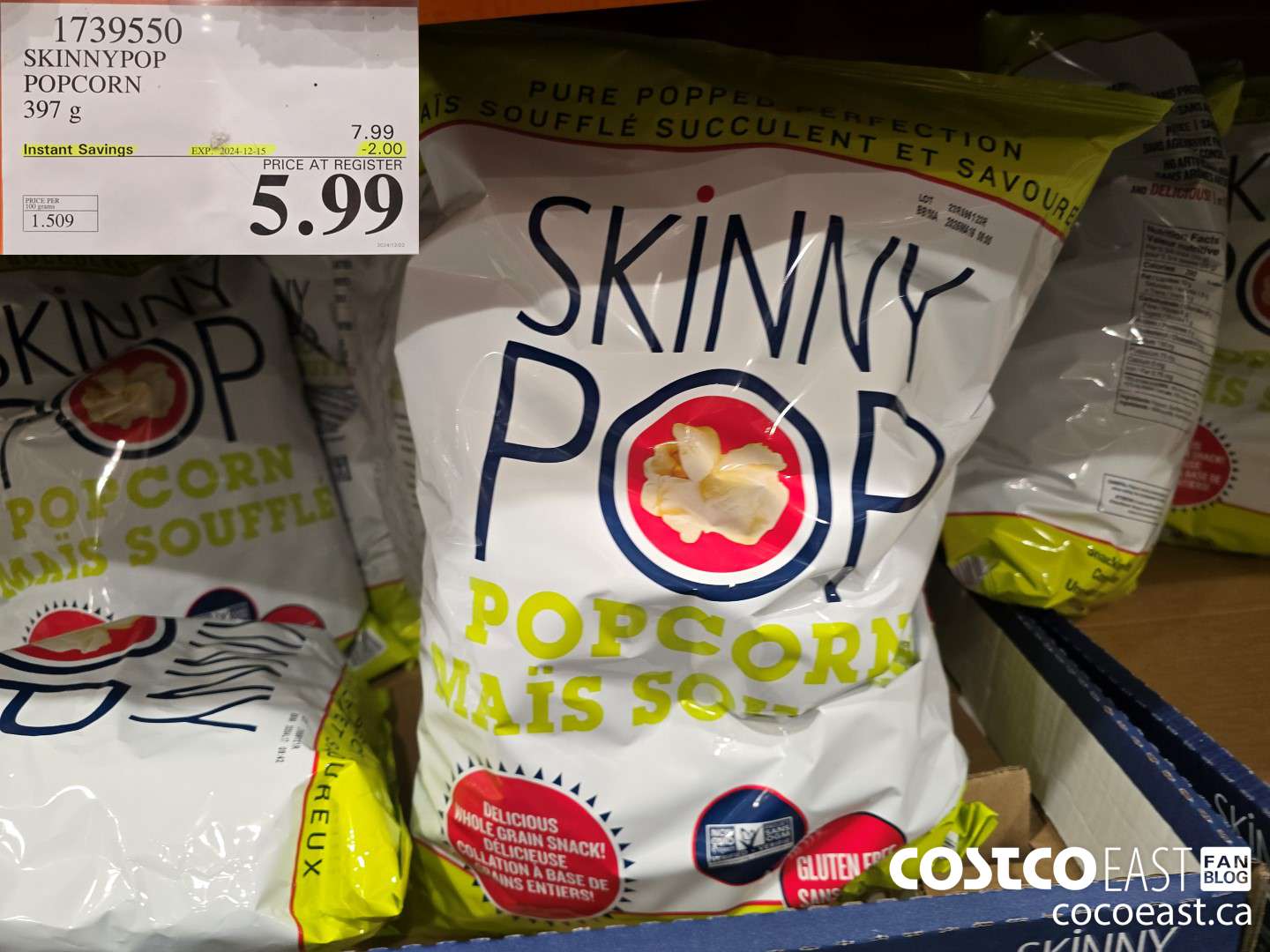 1739550 SKINNYPOP POPCORN 397 G ($2.00 INSTANT SAVINGS EXPIRES ON 2024-12-15) $5.99