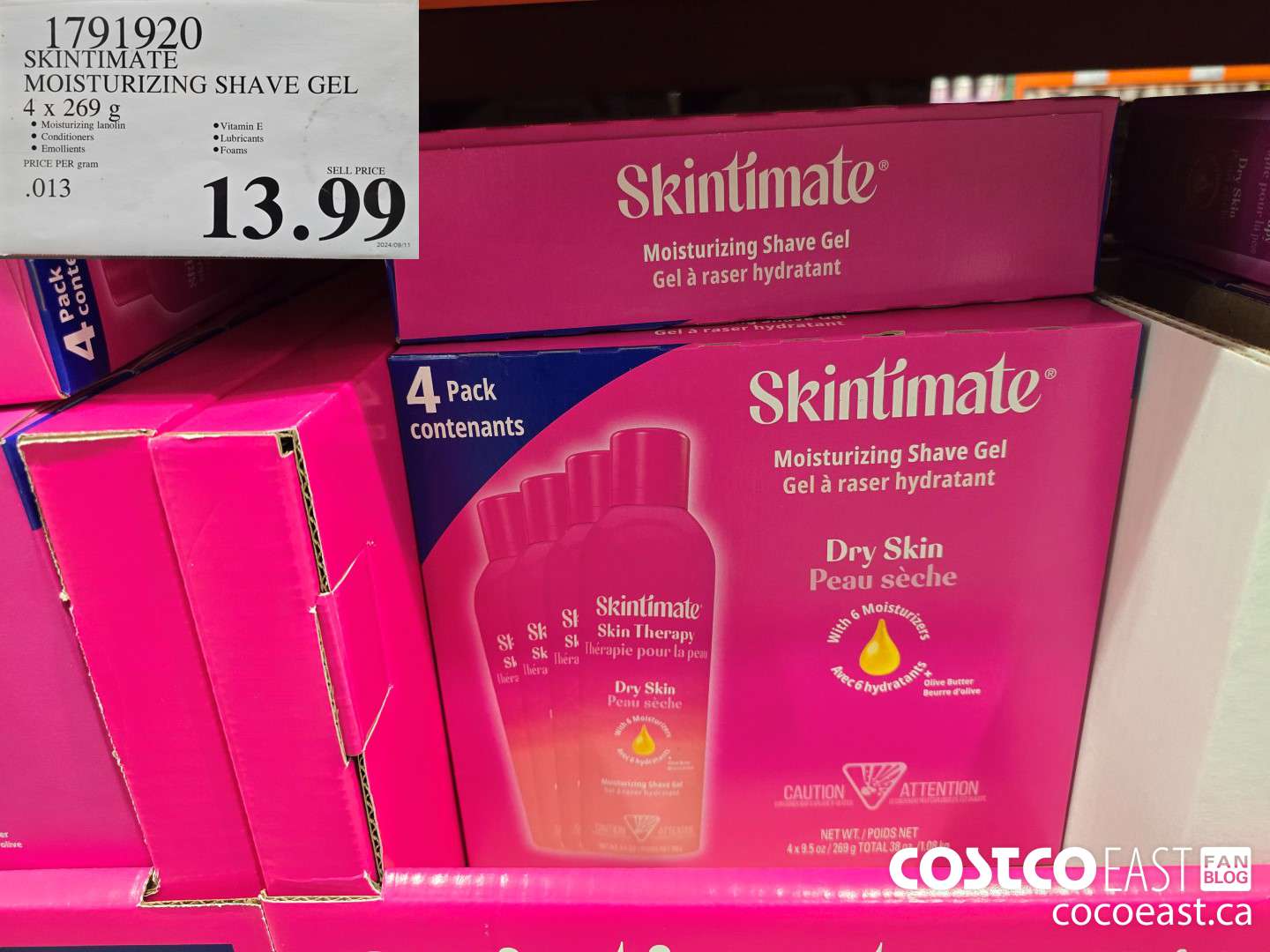 1791920 SKINTIMATE MOISTURIZING SHAVE GEL 4 X 269 G $13.99