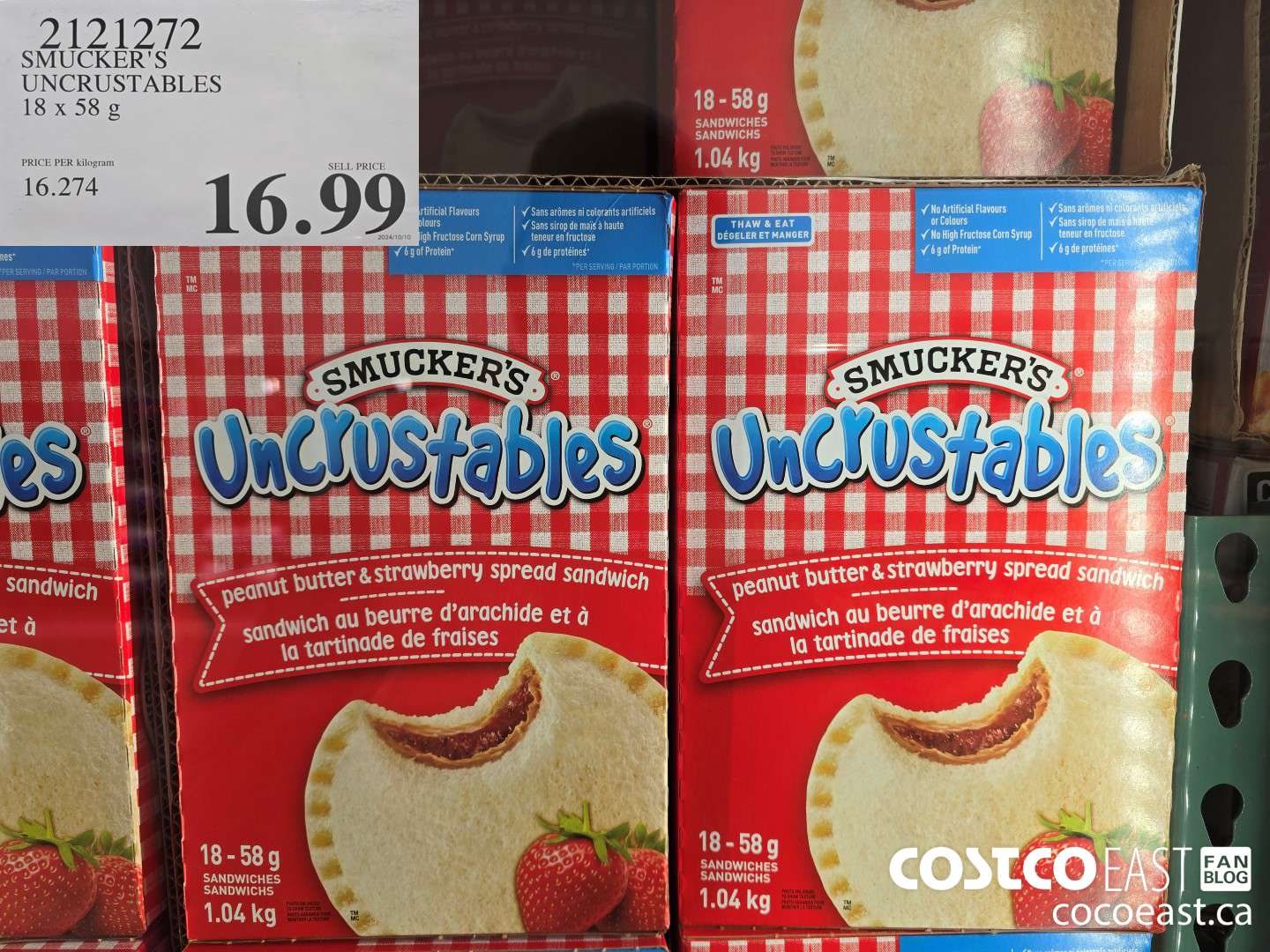 2121272 SMUCKER'S UNCRUSTABLES 18 x 58 g $16.99