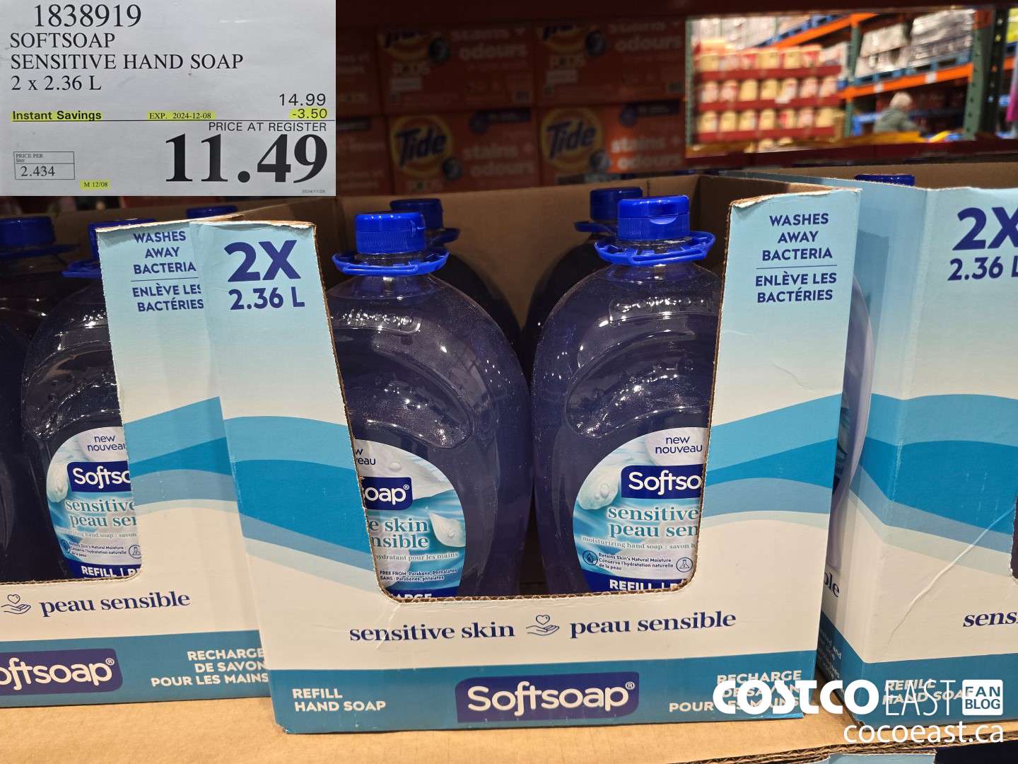 1838919 SOFTSOAP SENSITIVE HAND SOAP 2 x 2.36 L ($3.50 INSTANT SAVINGS EXPIRES ON 2024-12-08) $11.49