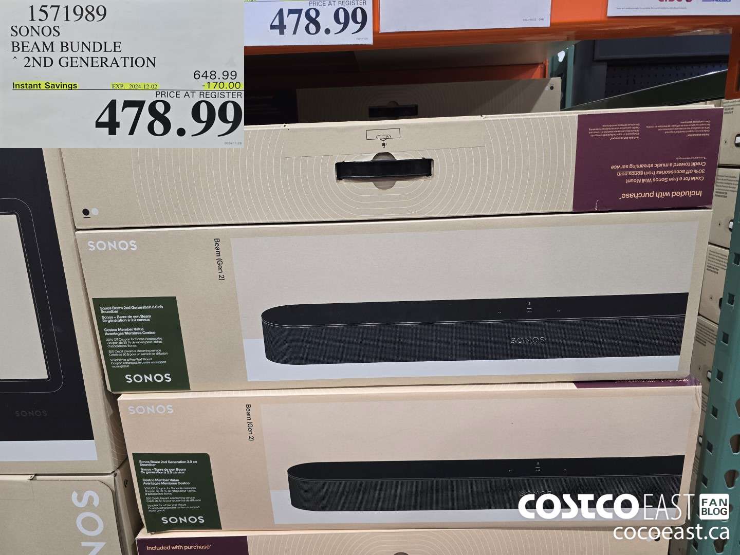 1571989 SONOS BEAM BUNDLE 2ND GENERATION ($170.00 INSTANT SAVINGS EXPIRES ON 2024-12-02) $479.99