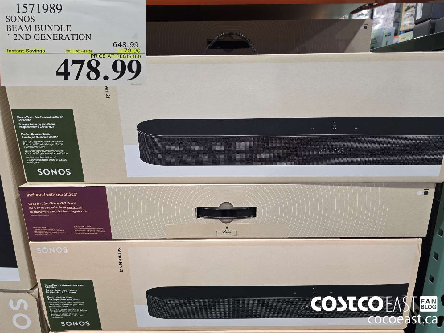 1571989 SONOS BEAM BUNDLE 2ND GENERATION ($170.00 INSTANT SAVINGS EXPIRES ON 2024-12-28) $478.99