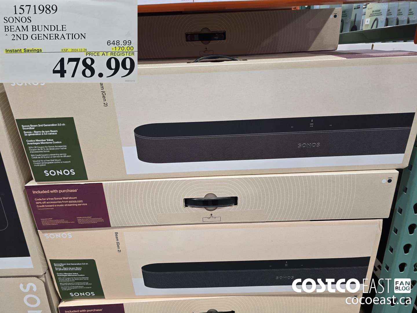1571989 SONOS BEAM BUNDLE 2ND GENERATION ($170.00 INSTANT SAVINGS EXPIRES ON 2024-12-28) $478.99