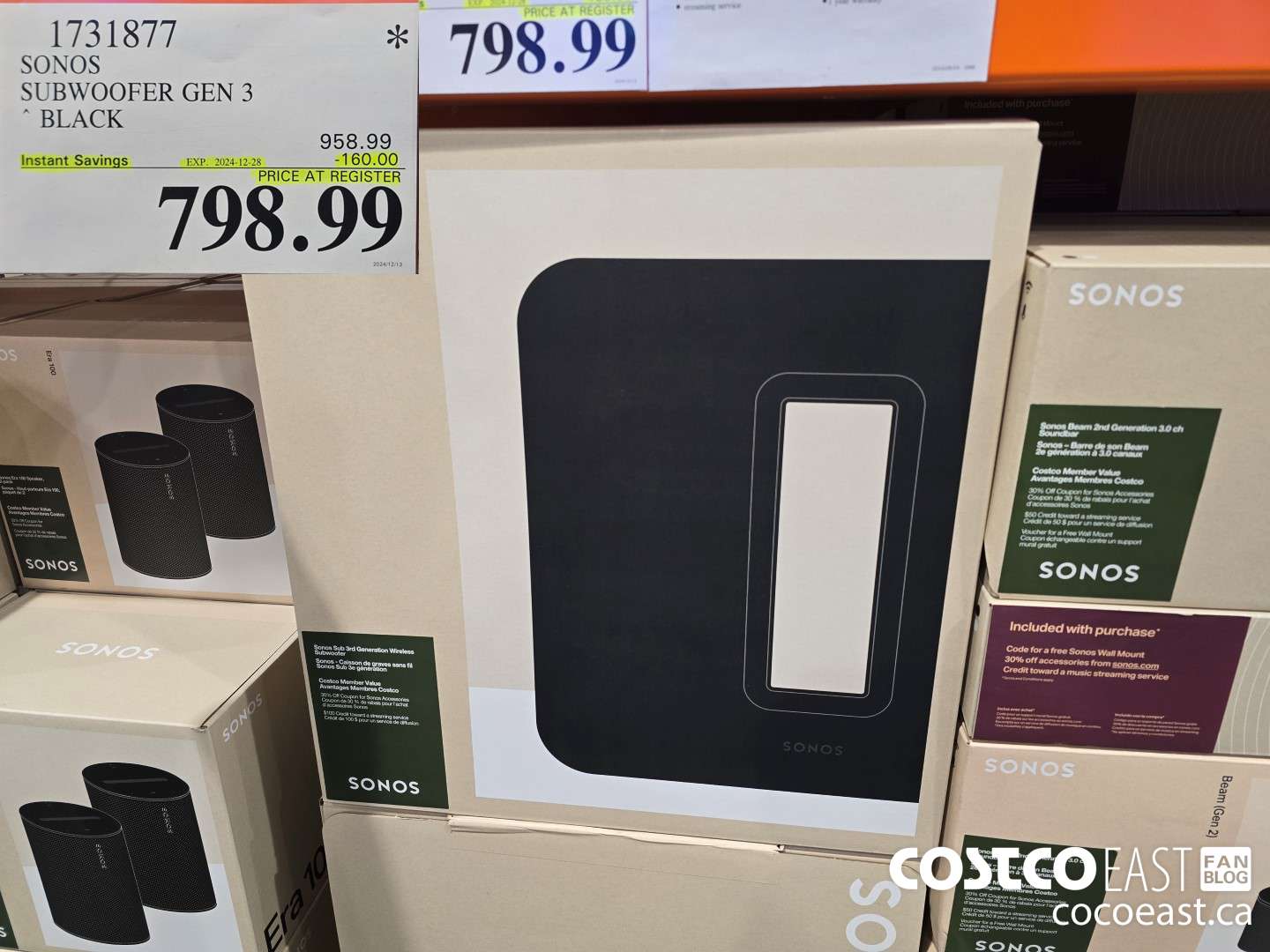 1731877 SONOS SUBWOOFER GEN 3 BLACK ($160.00 INSTANT SAVINGS EXPIRES ON 2024-12-28) $798.99