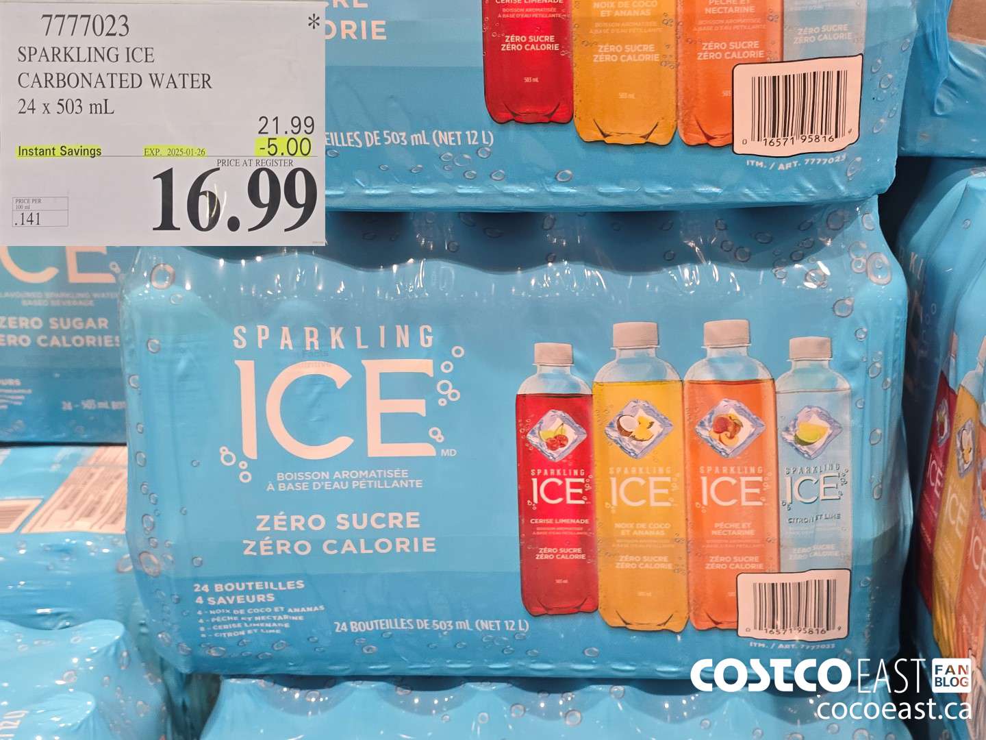 7777023 SPARKLING ICE CARBONATED WATER 24 x 503 mL ($5.00 INSTANT SAVINGS EXPIRES ON 2025-01-26) $16.99