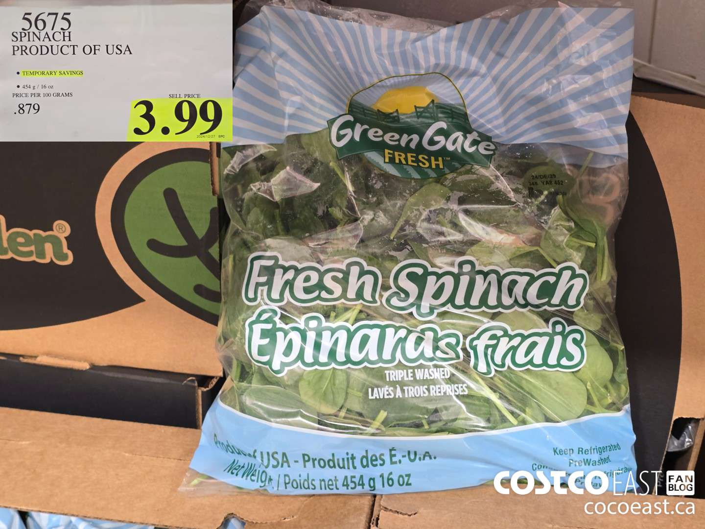 5675 SPINACH PRODUCT OF USA $3.99
