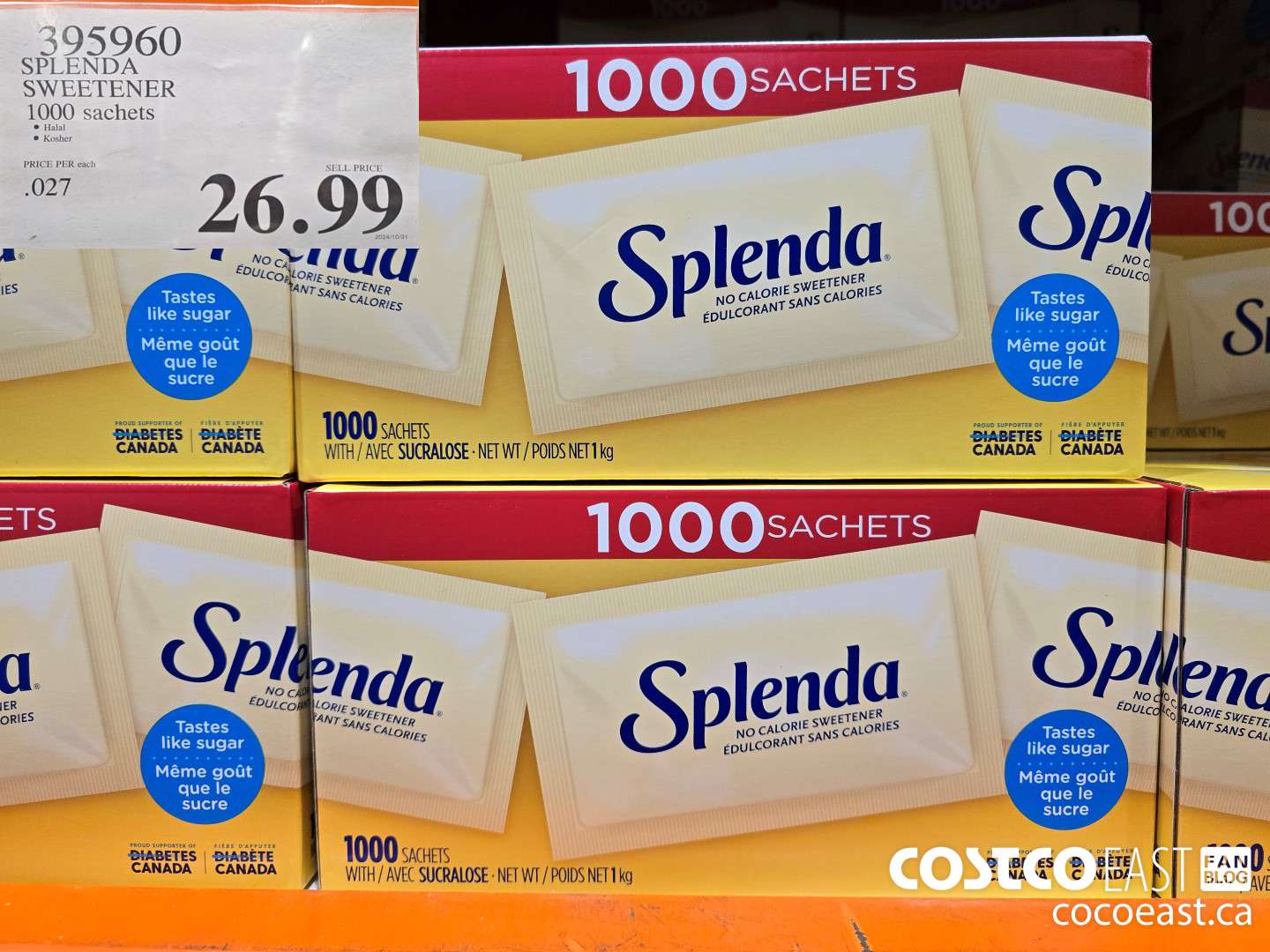 395960 SPLENDA SWEETENER 1000 PACKETS $26.99