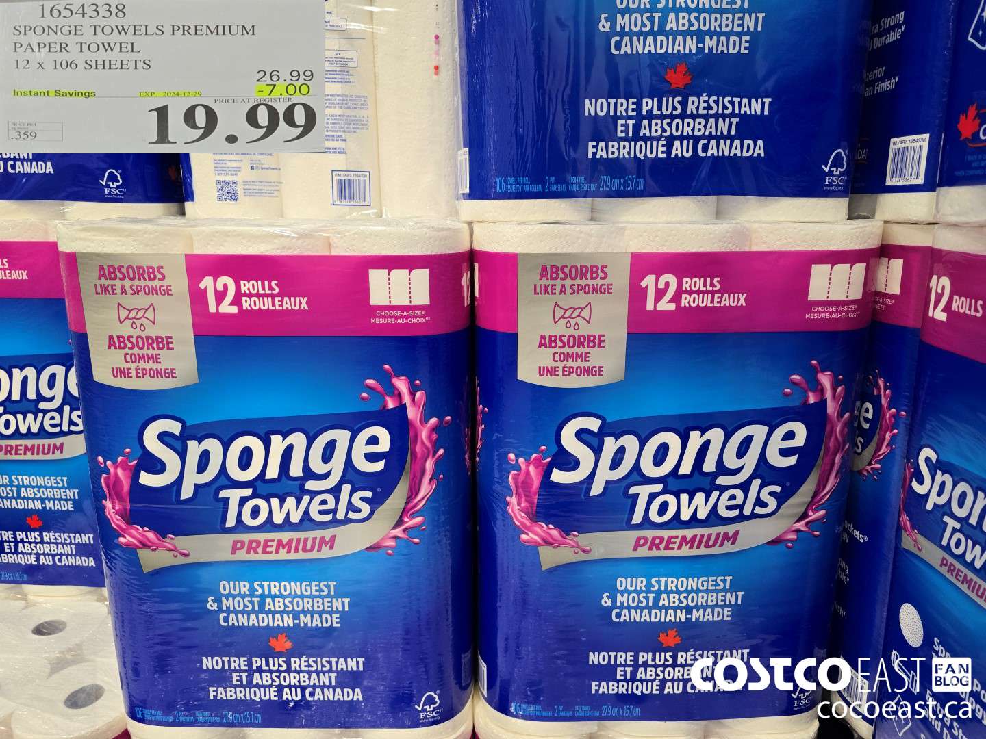 1654338 SPONGE TOWELS PREMIUM PAPER TOWEL 12 x 106 SHEETS ($7.00 INSTANT SAVINGS EXPIRES ON 2024-12-29) $19.99