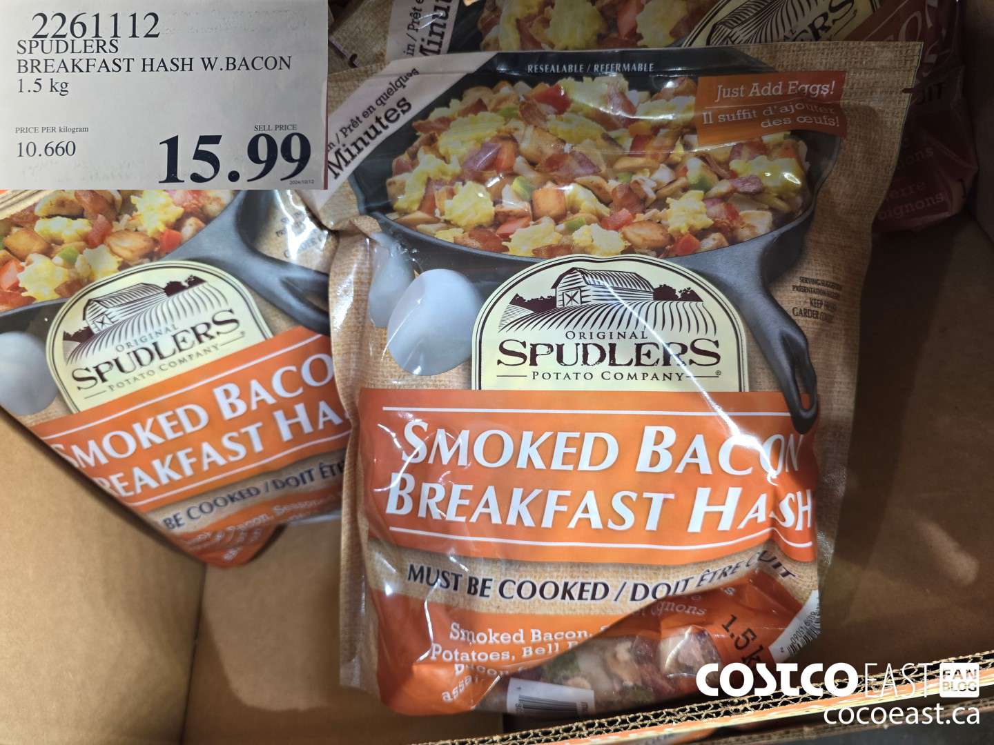 2261112 SPUDLERS BREAKFAST HASH W.BACON 1.5 KG $15.99