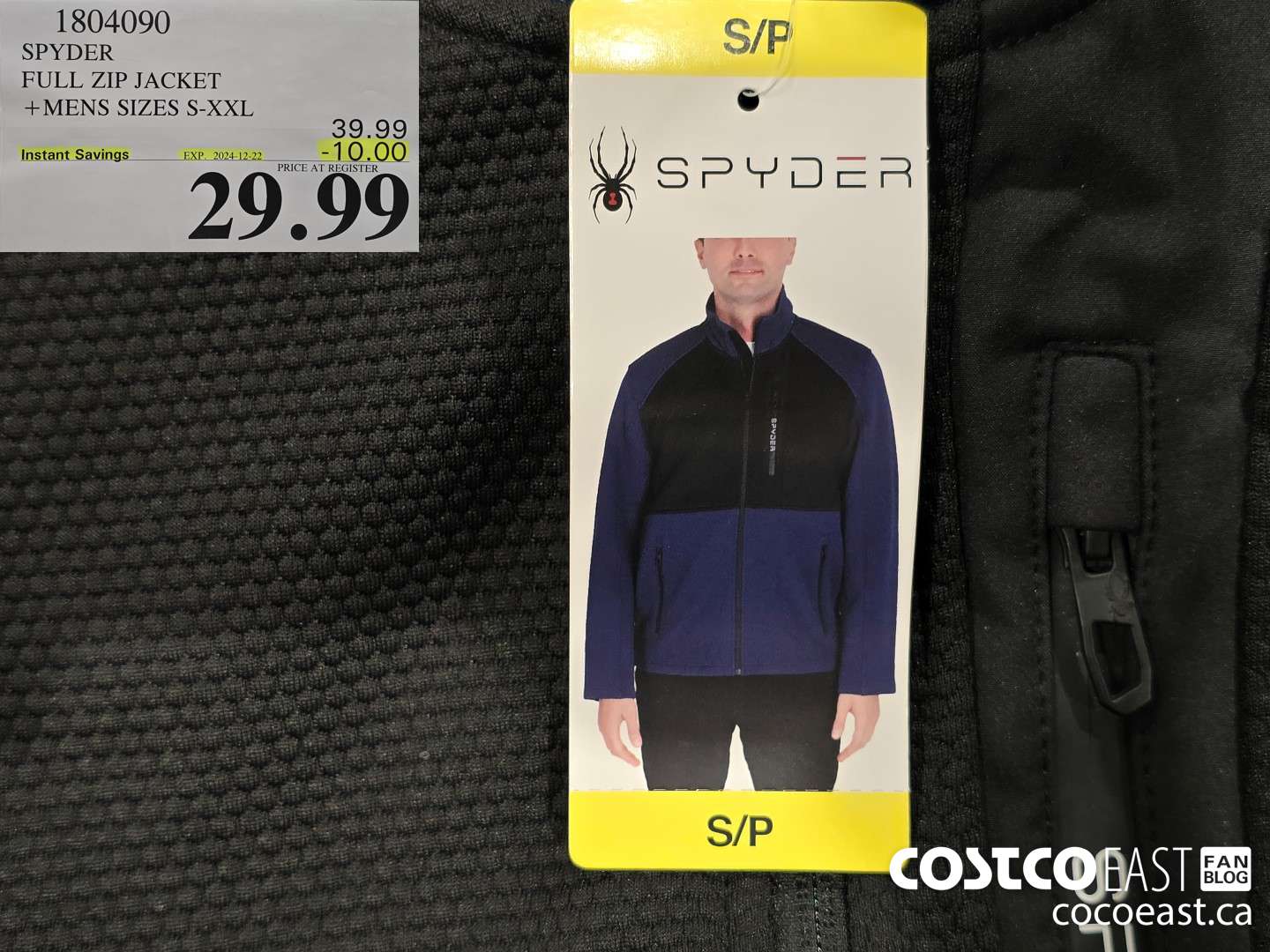 1804090 SPYDER FULL ZIP JACKET +MENS SIZES S-XXL ($10.00 INSTANT SAVINGS EXPIRES ON 2024-12-22) $29.99