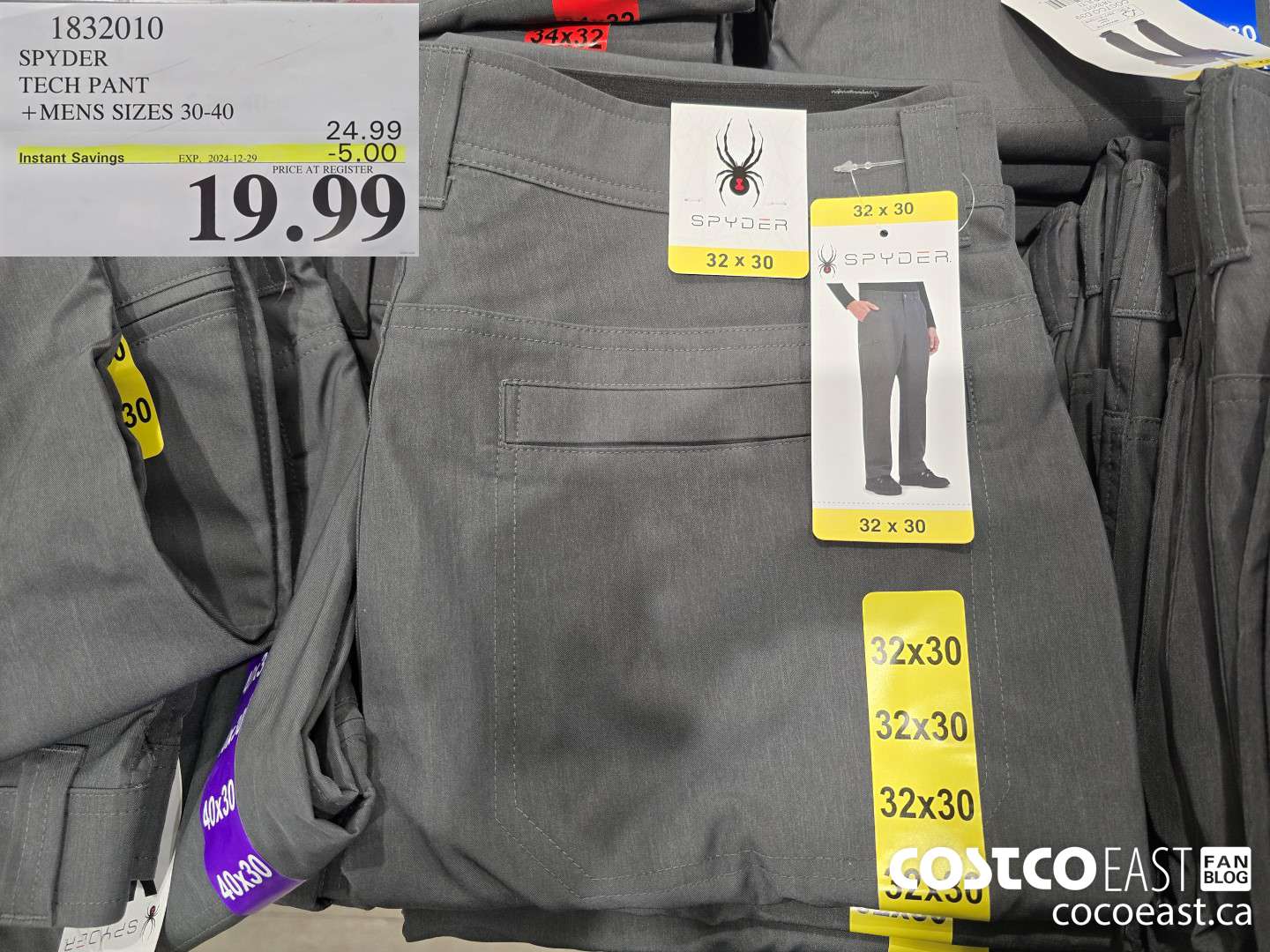 1832010 SPYDER TECH PANT +MENS SIZES 30-40 ($5.00 INSTANT SAVINGS EXPIRES ON 2024-12-29) $19.99