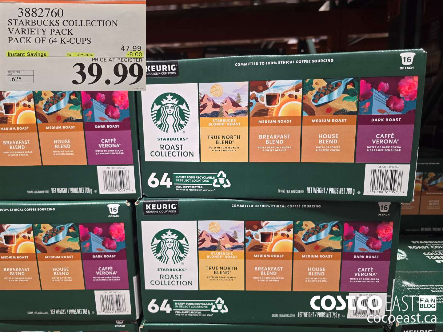 3882760 STARBUCKS COLLECTION VARIETY PACK PACK OF 64 K-CUPS ($8.00 INSTANT SAVINGS EXPIRES ON 2024-01-26) $39.99