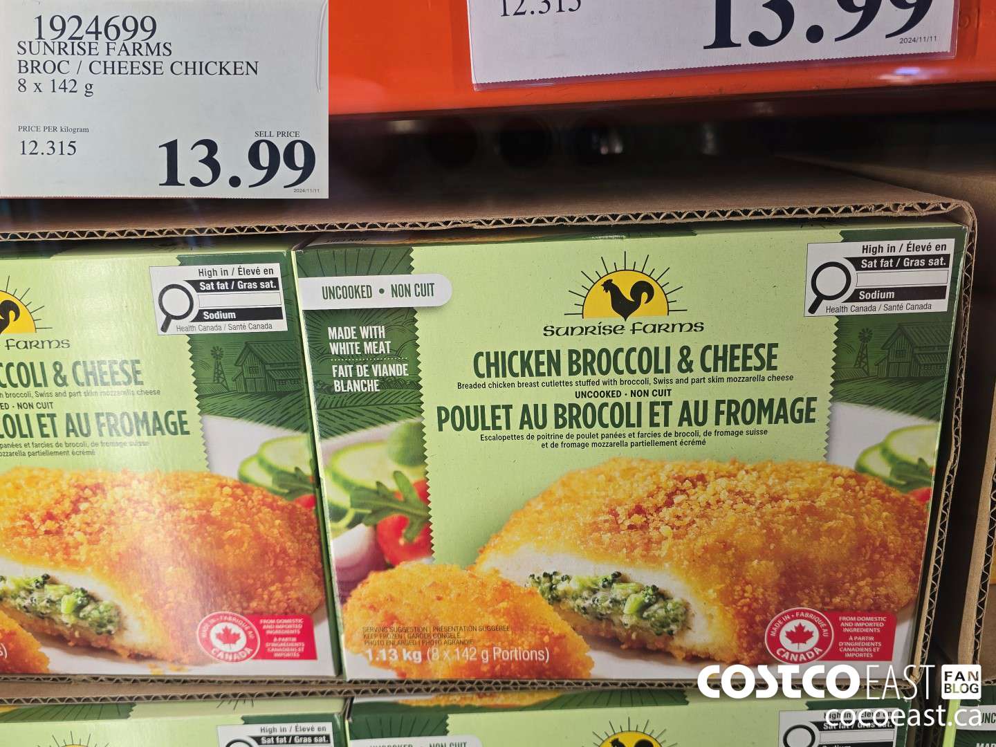 1924699 SUNRISE FARMS BROC/CHEESE CHICKEN 8 X 142g $13.99