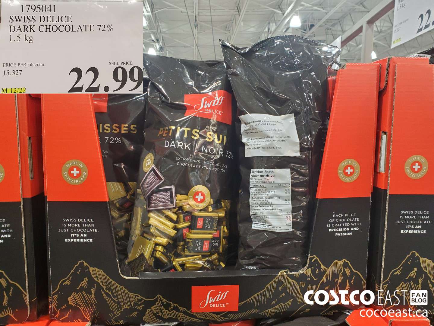 1795041 SWISS DELICE DARK CHOCOLATE 72% 1.5 kg $22.99