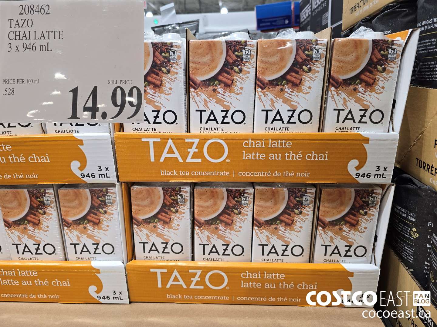 208462 TAZO CHAI LATTE 3 X 946 ML $14.99