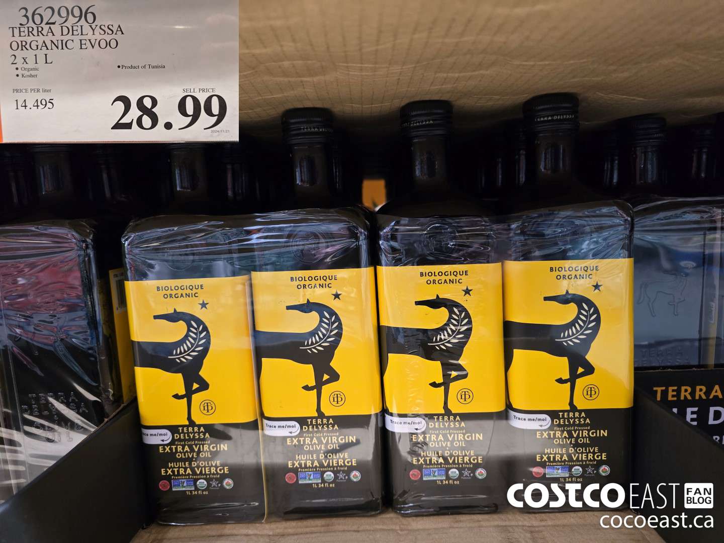 362996 TERRA DELYSSA ORGANIC EVOO 2 X 1L $28.99