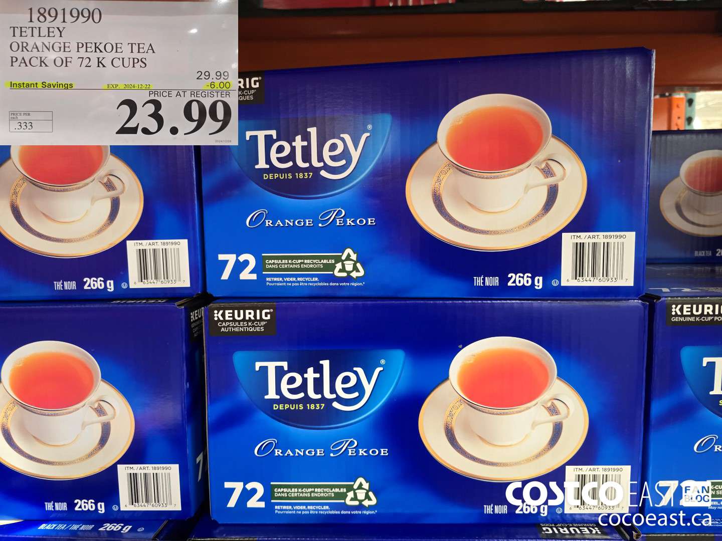 1891990 TETLEY ORANGE PEKOE TEA PACK OF 72 K CUPS ($6.00 INSTANT SAVINGS EXPIRES ON 2024-12-22) $23.99