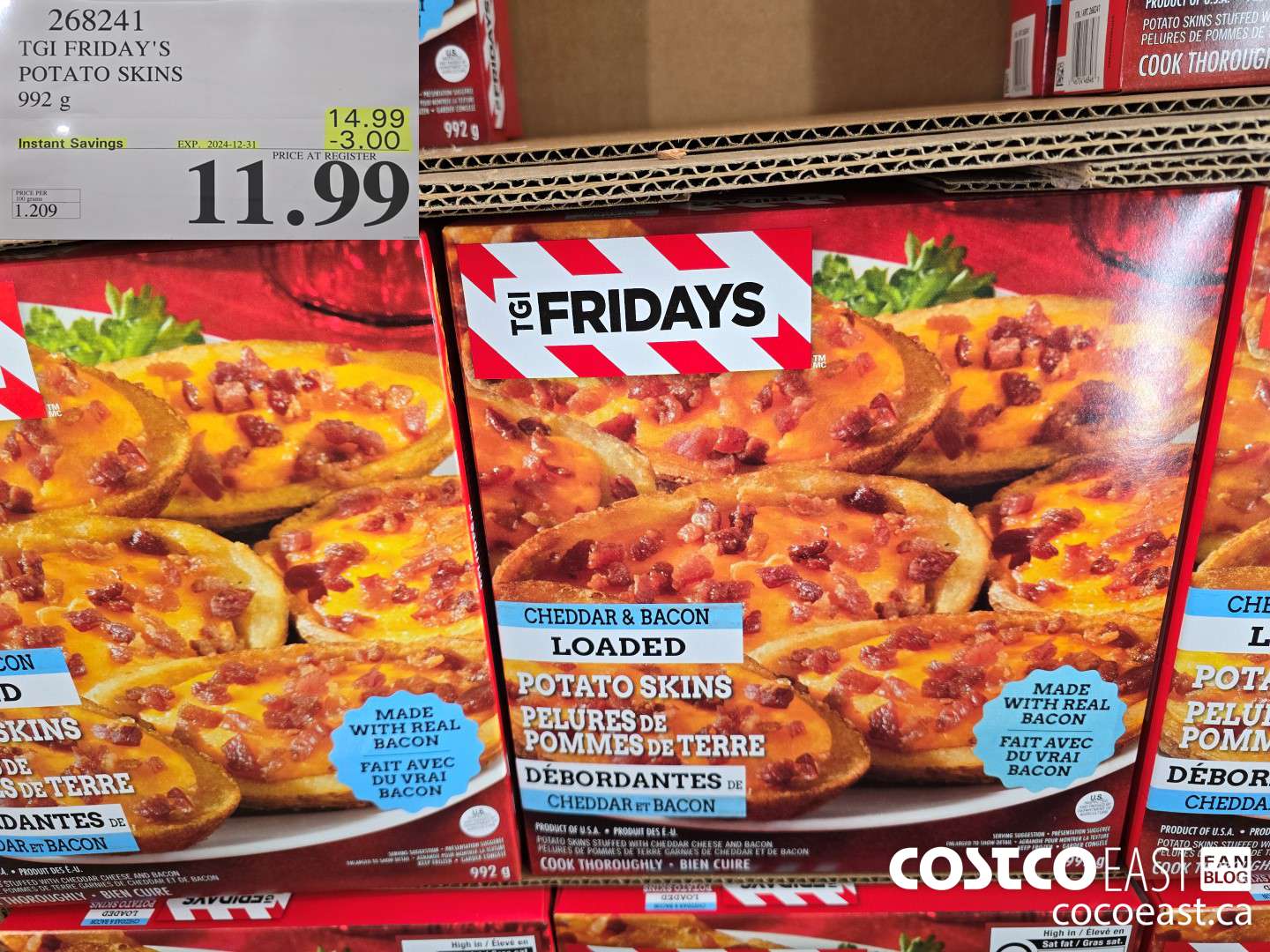 268241 TGI FRIDAY'S POTATO SKINS 992 G ($3.00 INSTANT SAVINGS EXPIRES ON 2024-12-31) $11.99