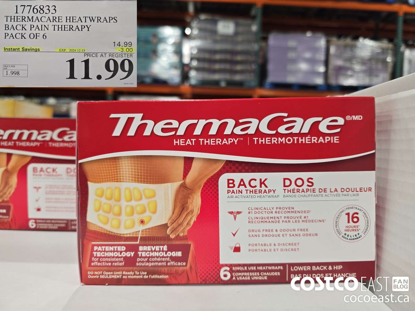 1776833 THERMACARE HEATWRAPS BACK PAIN THERAPY PACK OF 6 ($3.00 INSTANT SAVINGS EXPIRES ON 2024-12-15) $11.99